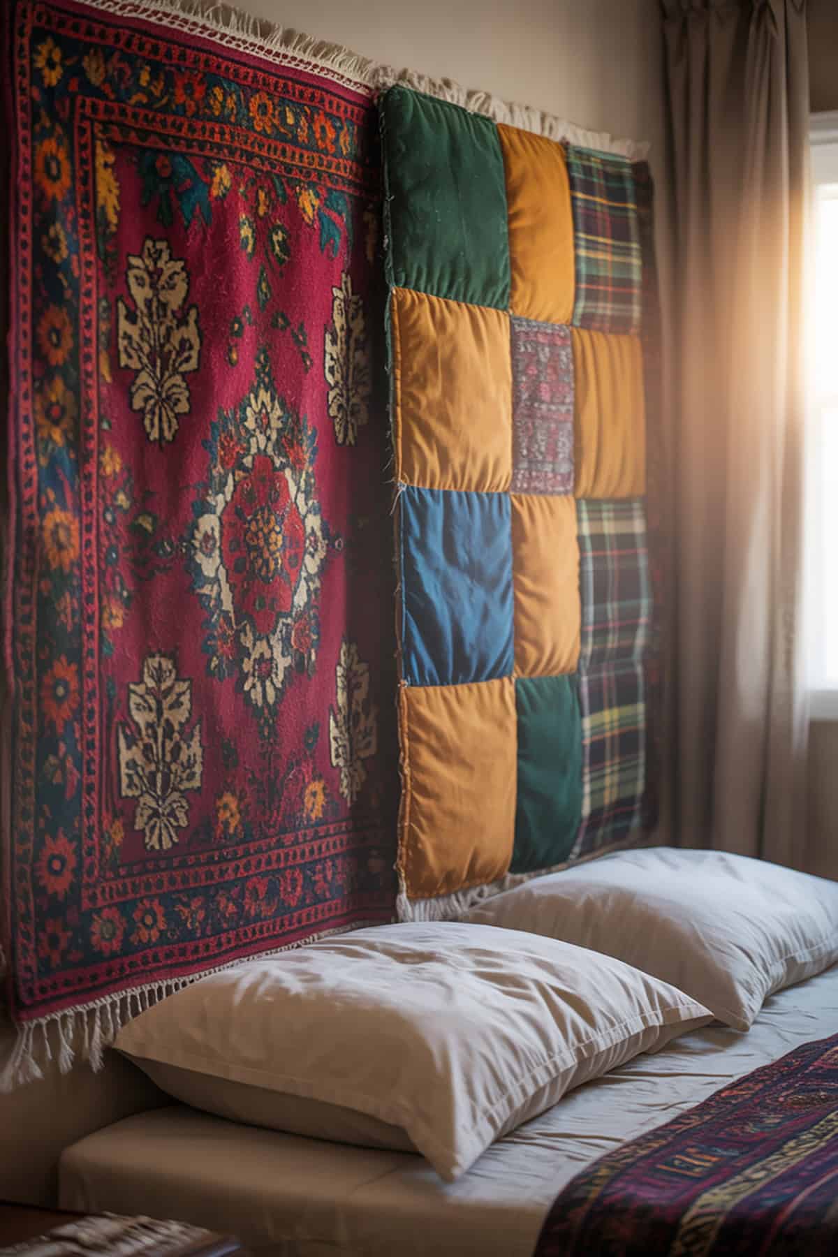 Layered Rugs or Blankets as Wall Art
