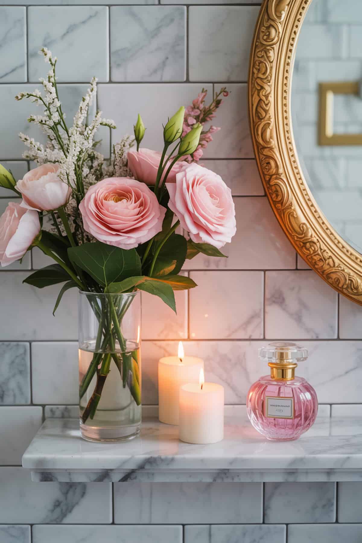 Marble Shelf with Fresh Flowers