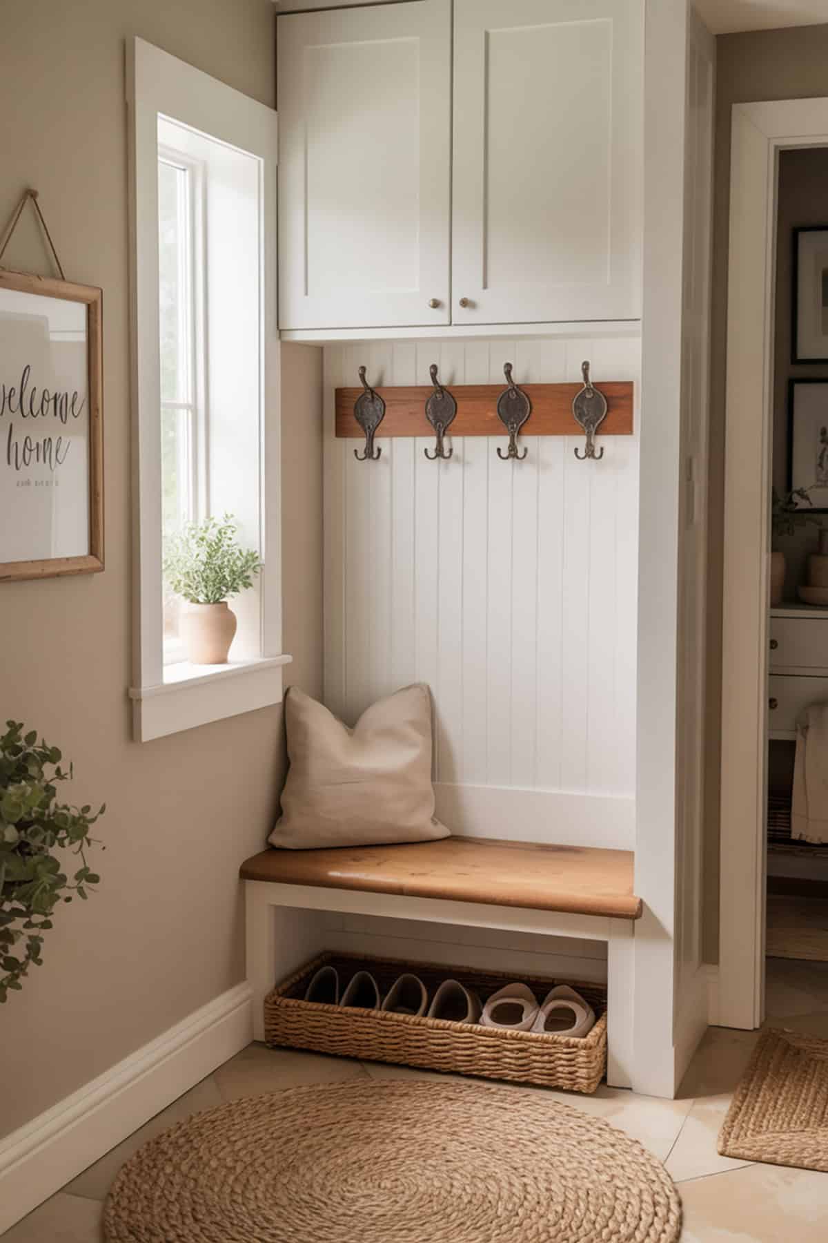 Mini Mudroom Nook in a Corner