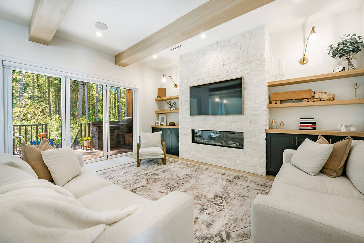 Modern White Fireplace and Minimal Shelving