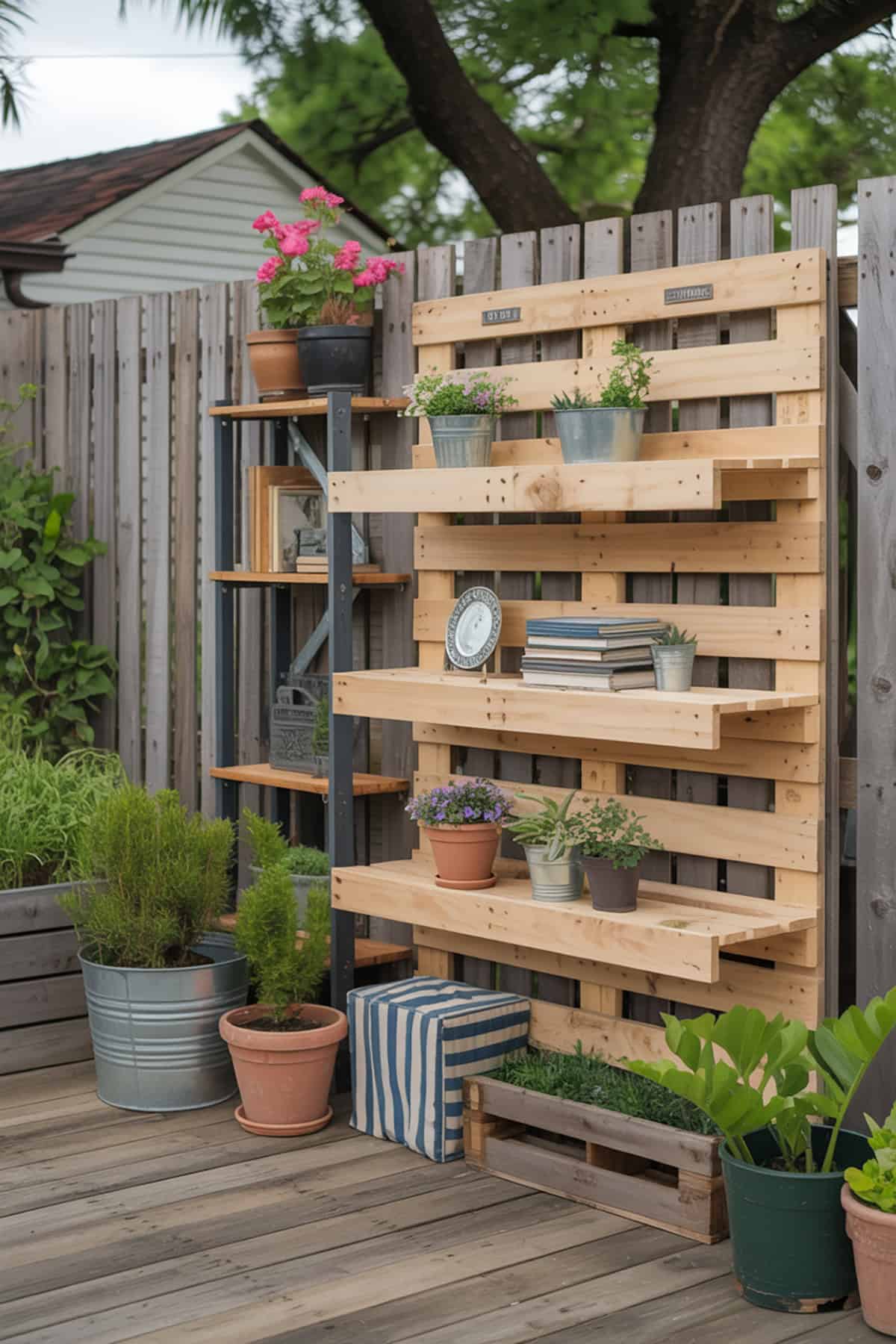 Pallet Fence With Built In Shelves