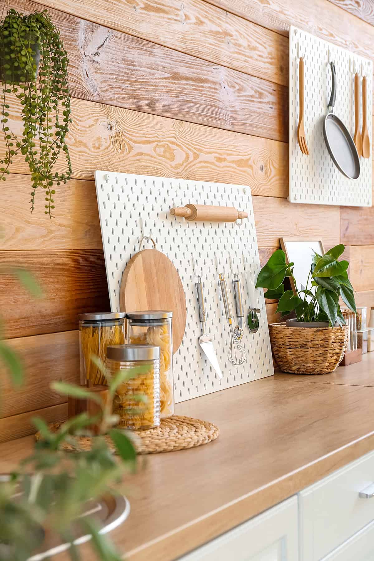 Pegboard Kitchen Counter Organization