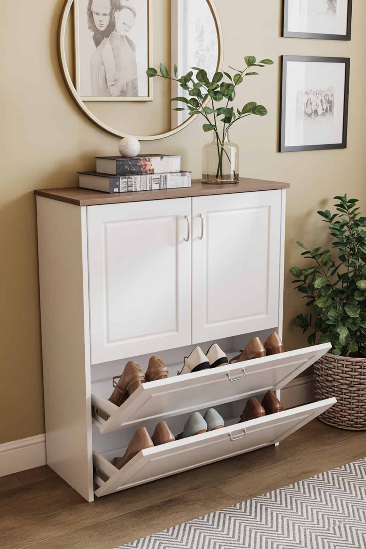 Shoe Cabinet With Pull Down Drawers