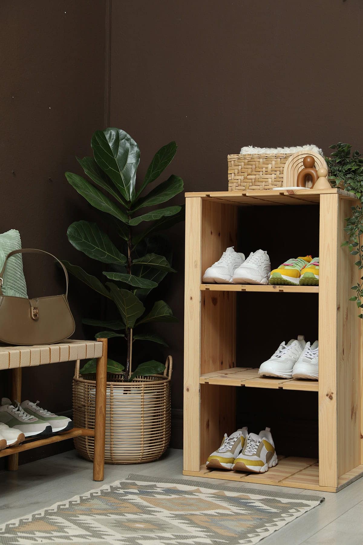 Shoe Storage Shelves and Bench Combo