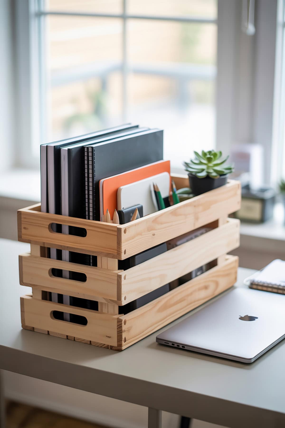 Simple Desk Organizer With Wooden Crate