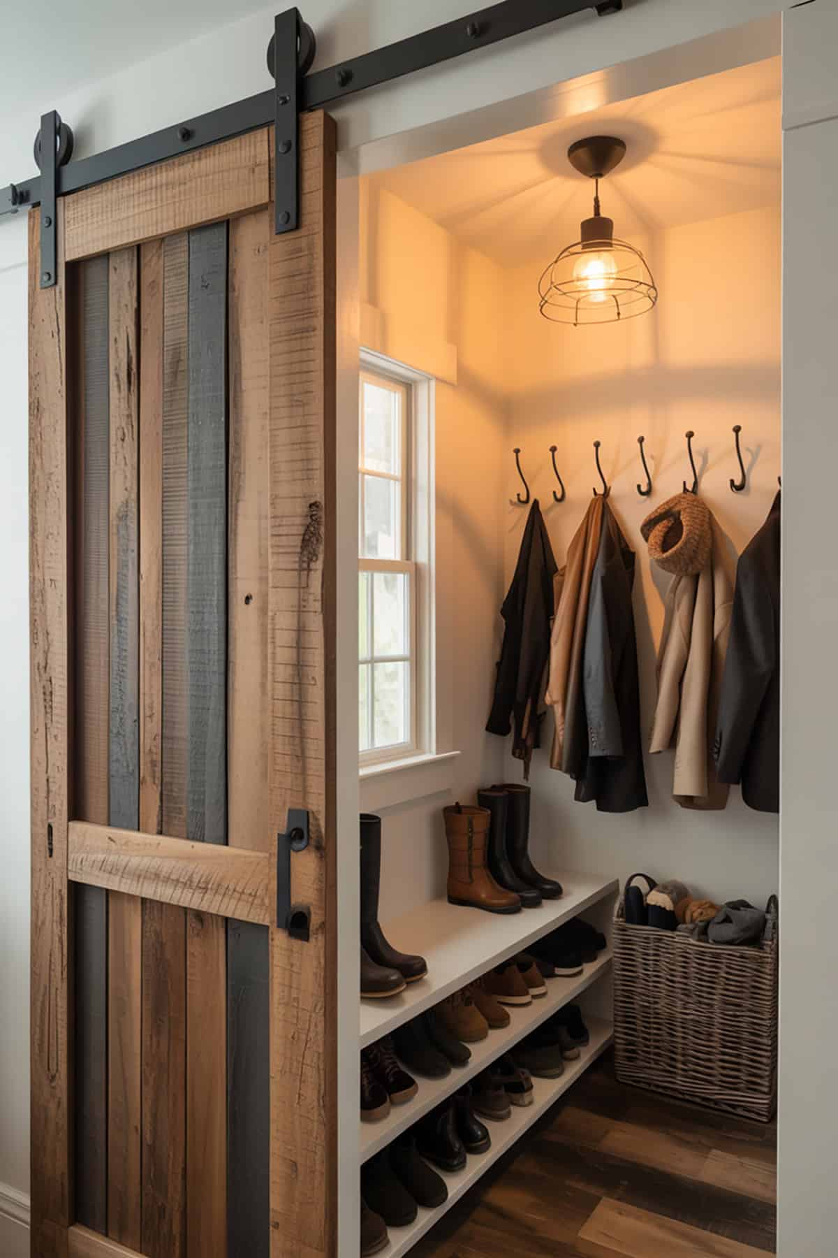 Sliding Barn Door Mudroom Closet