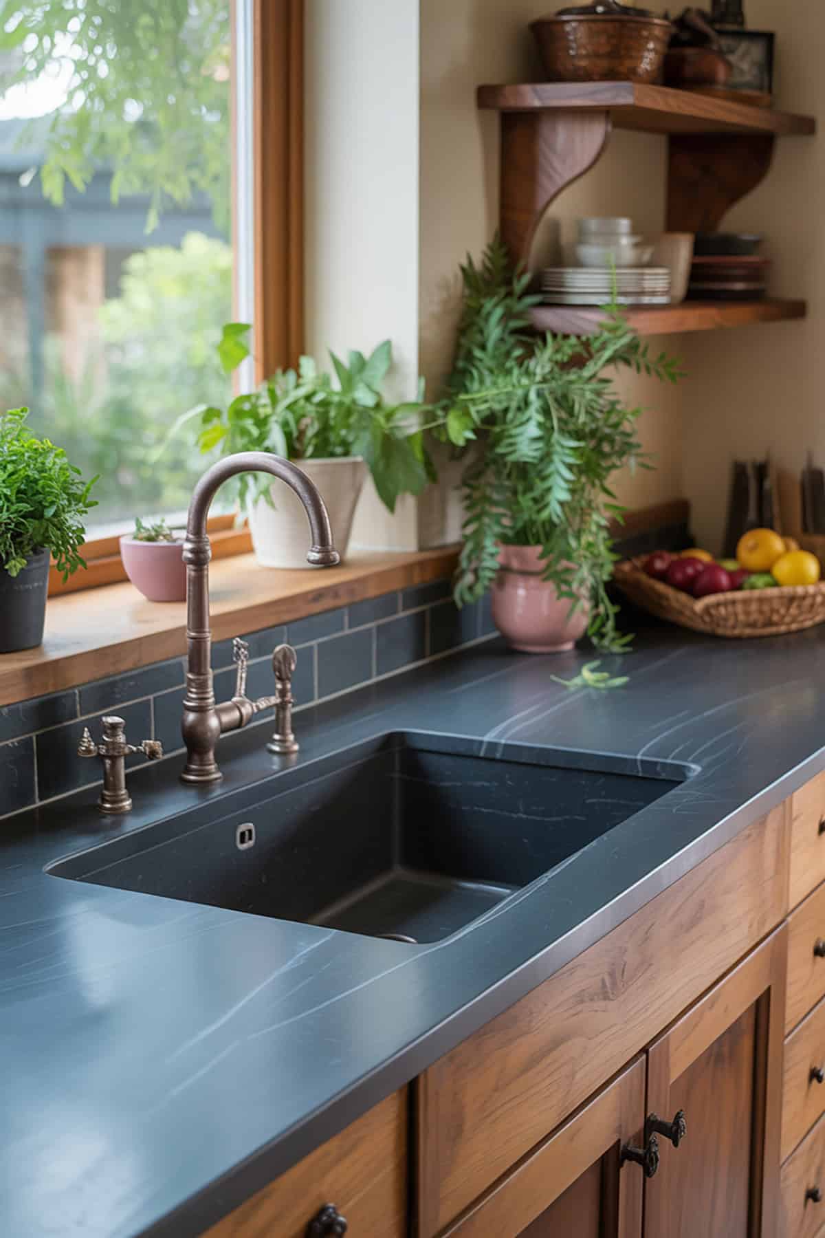 Soapstone Counter With Integrated Sink
