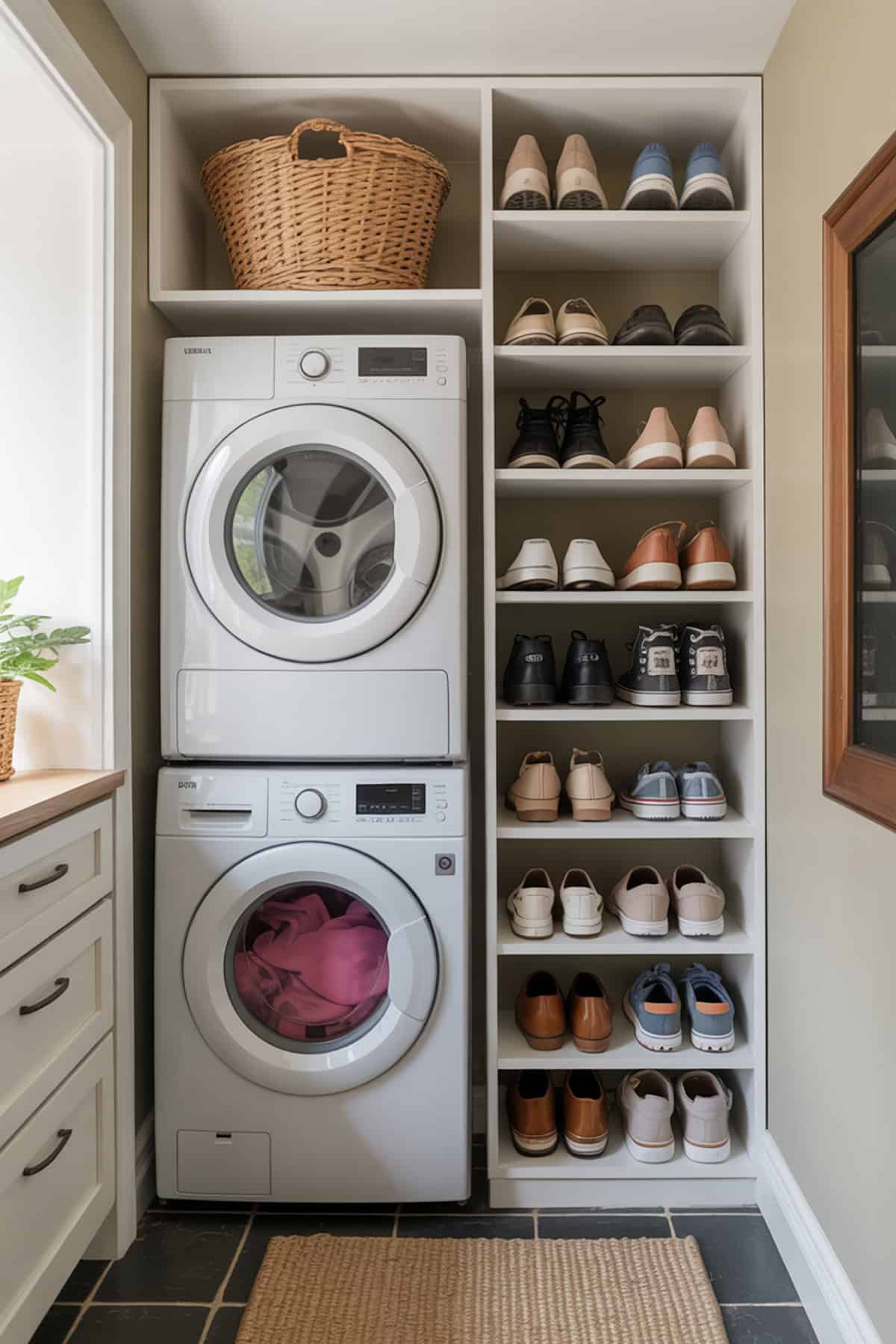 Stacked Laundry With Built In Shoe Storage