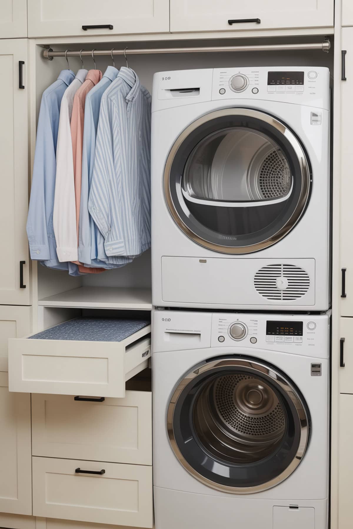 Stacked Units with Retractable Hanging Rod