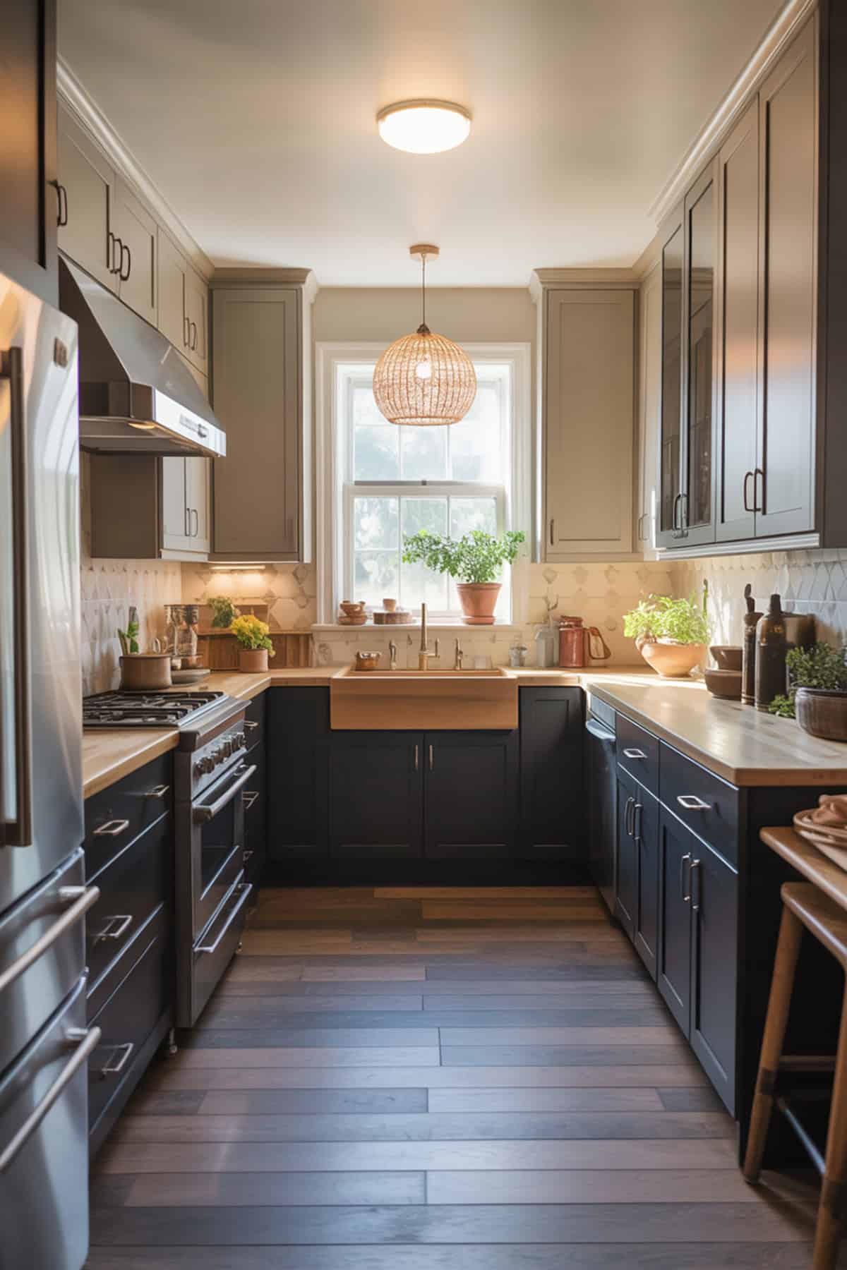 Two Tone Cabinets in a Galley Kitchen