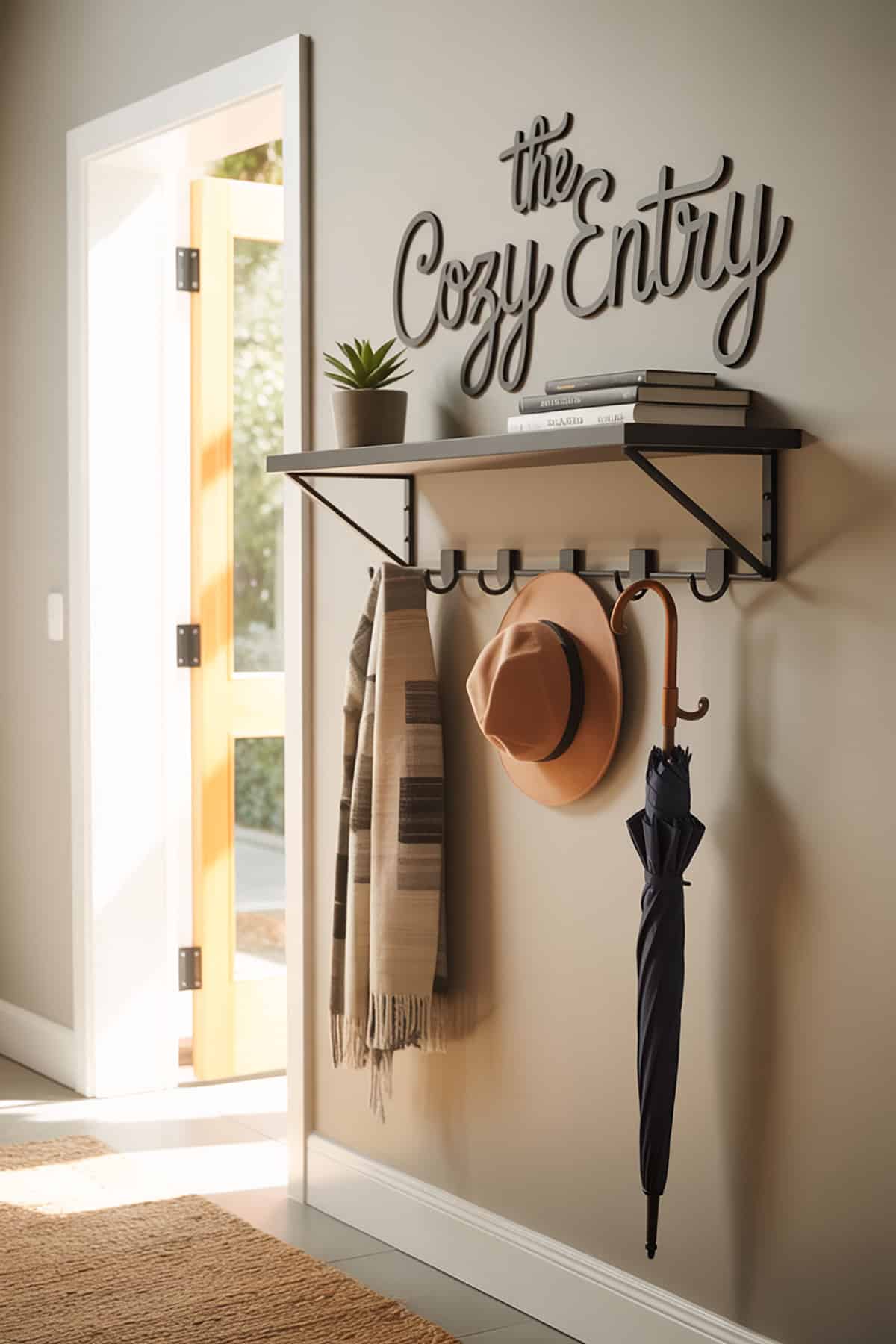 Wall Mounted Floating Shelf and Hooks