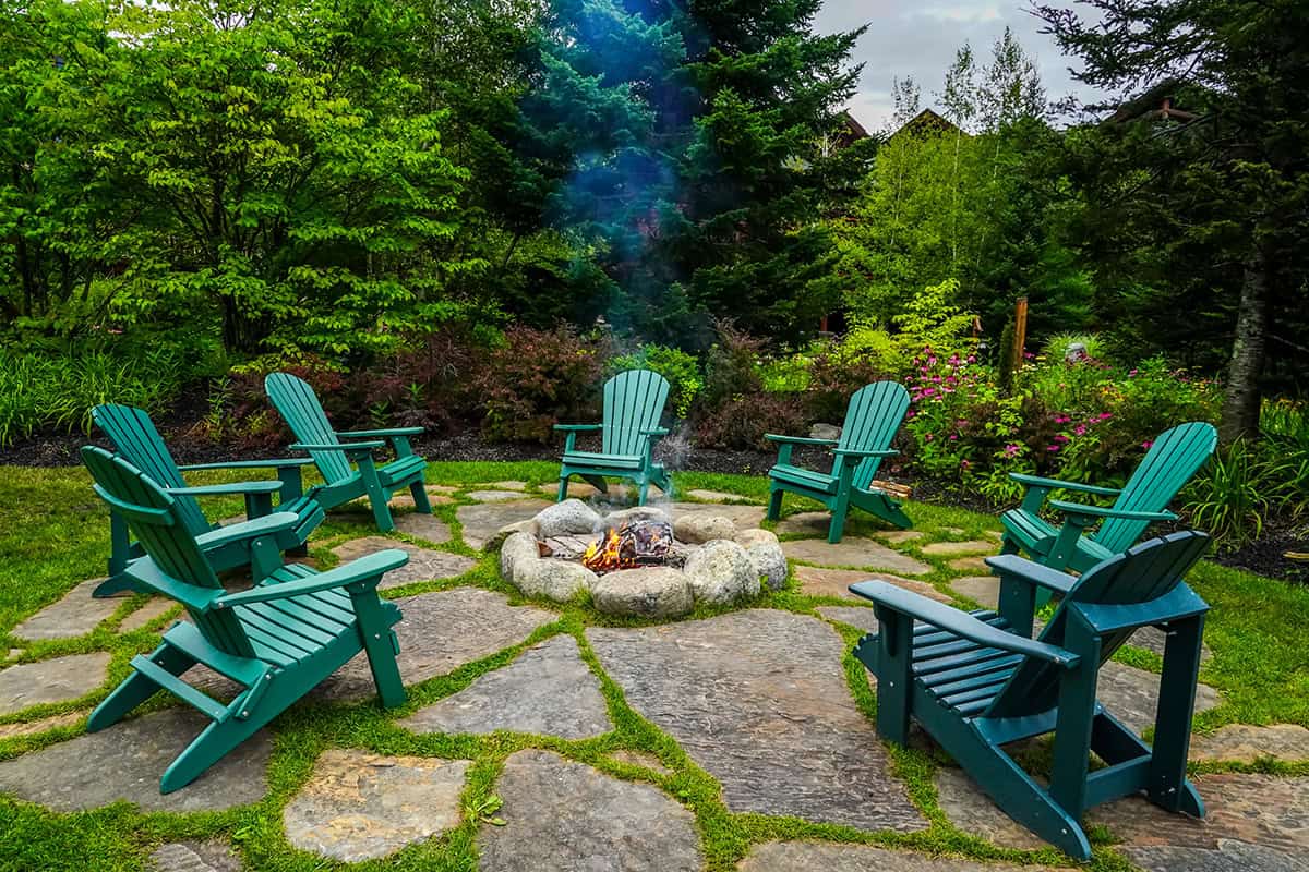 Adirondack Circle with Natural Stone Fire Pit