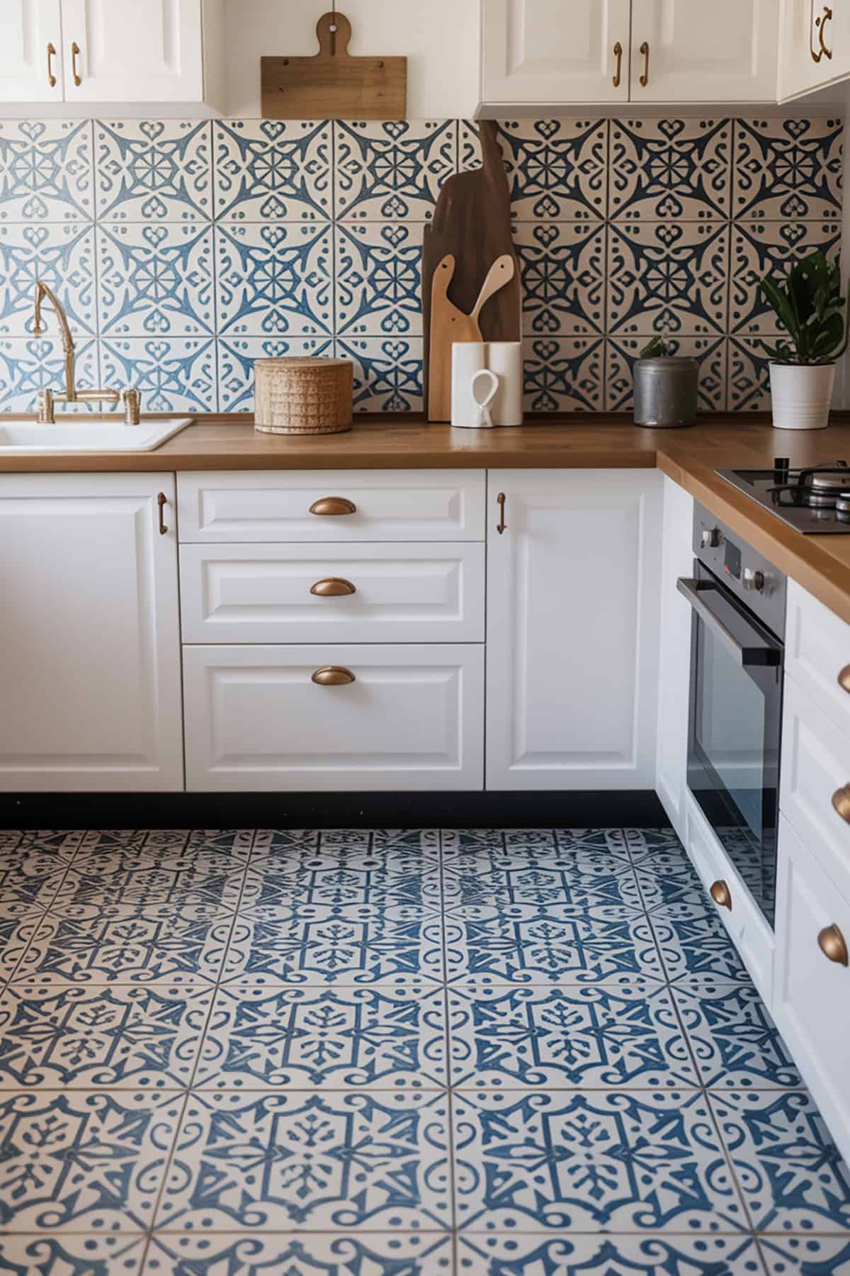 Blue and White Patterned Cement Tiles