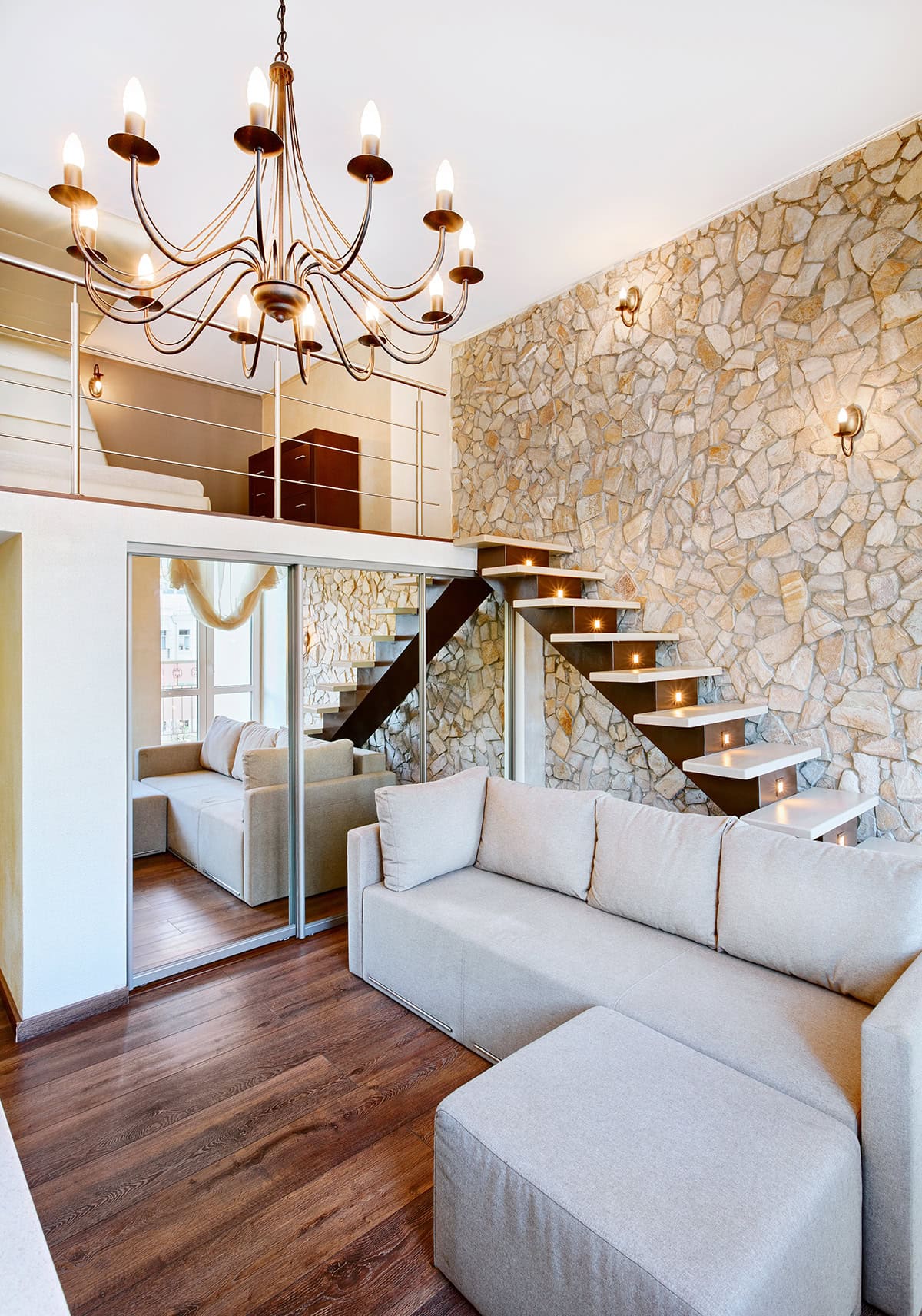 Bright Loft Living with Stone Accents