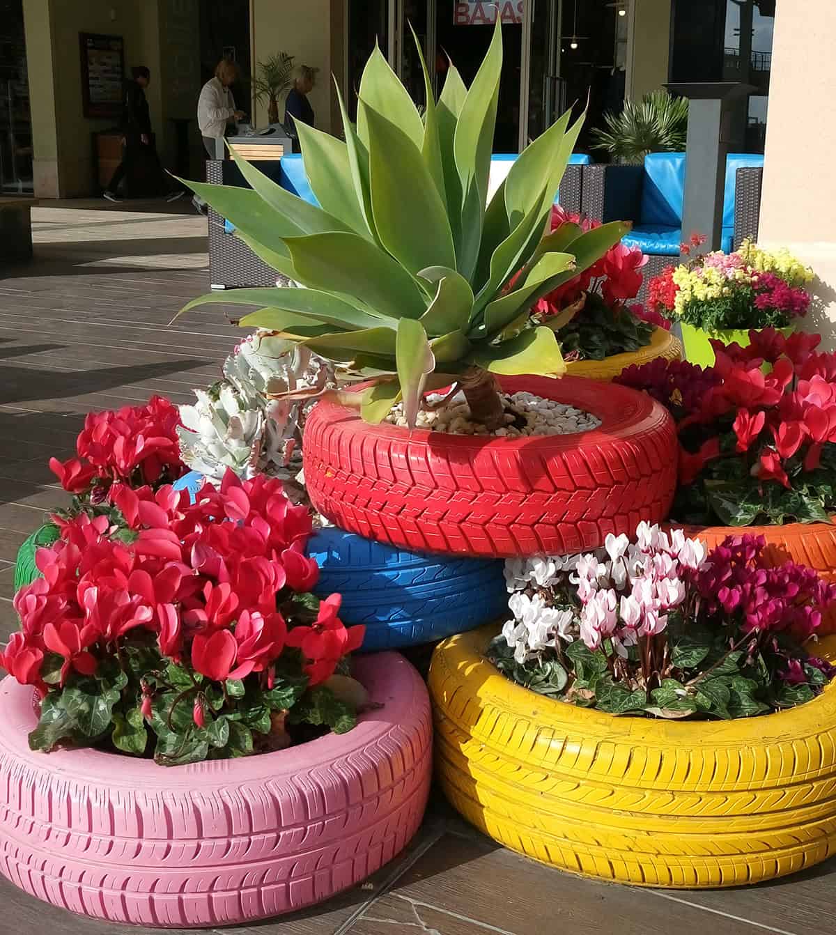 Bright Potted Tires, Brighter Garden