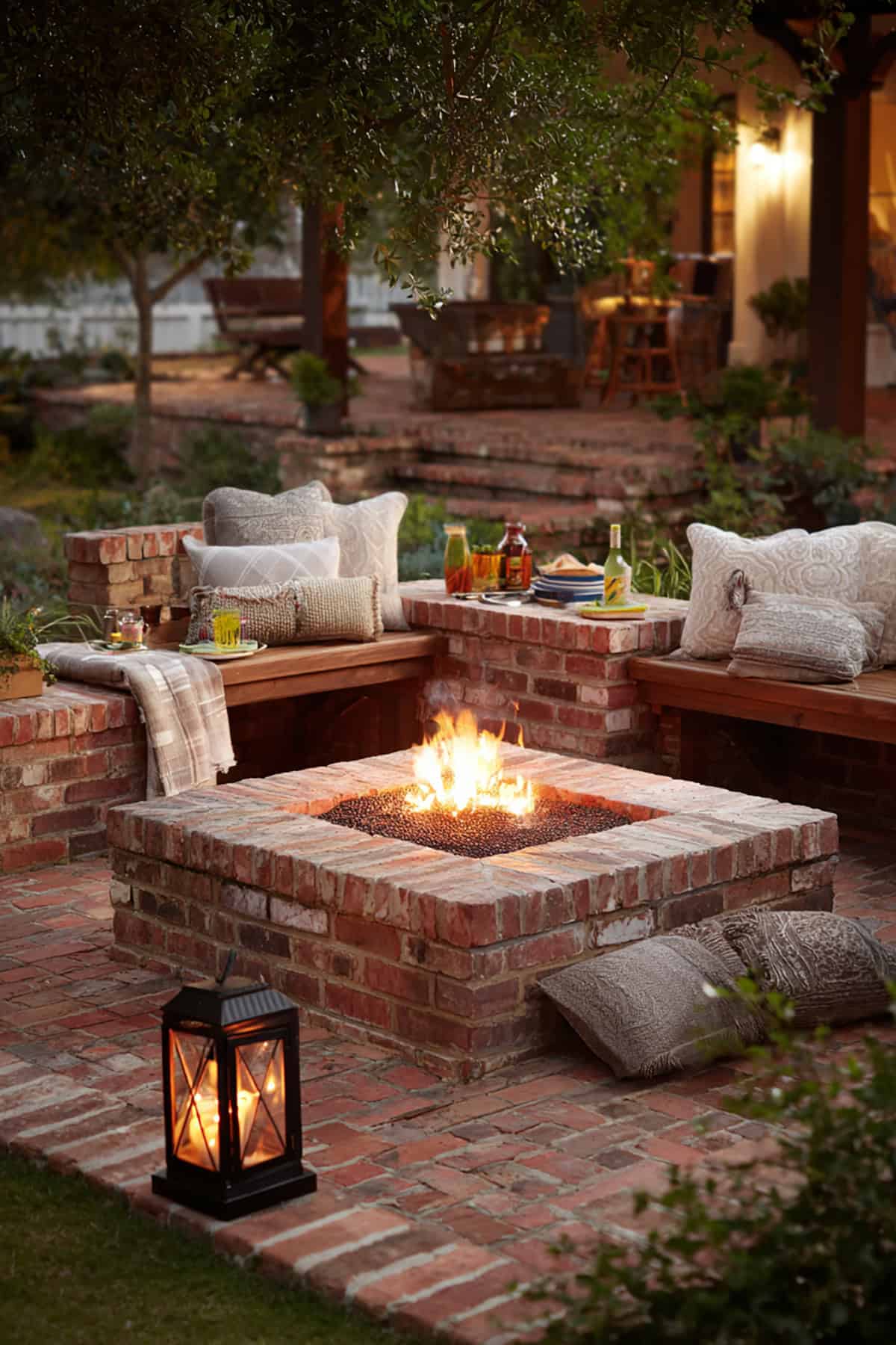 Built In Side Tables with Brick Fire Pit