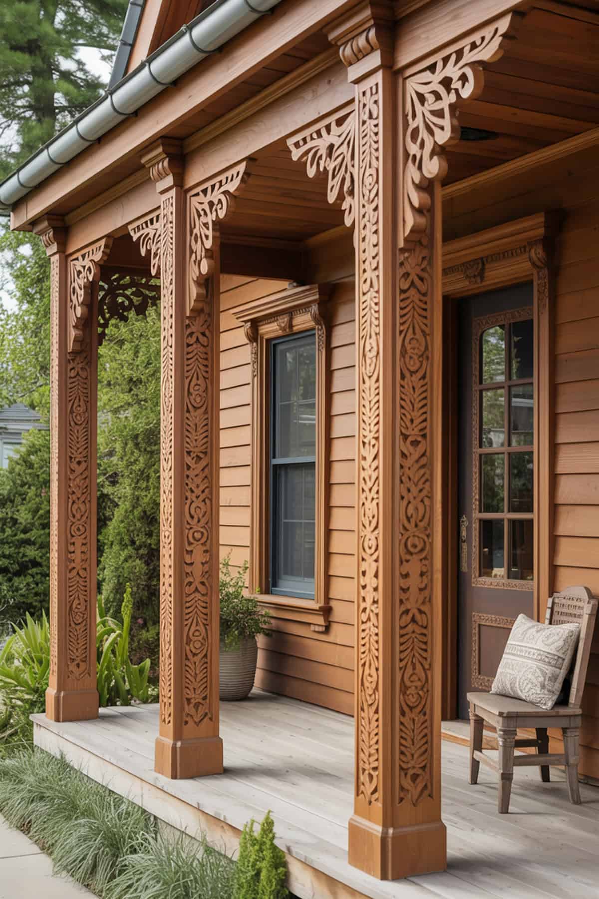 Carved Wood Columns With Intricate Details