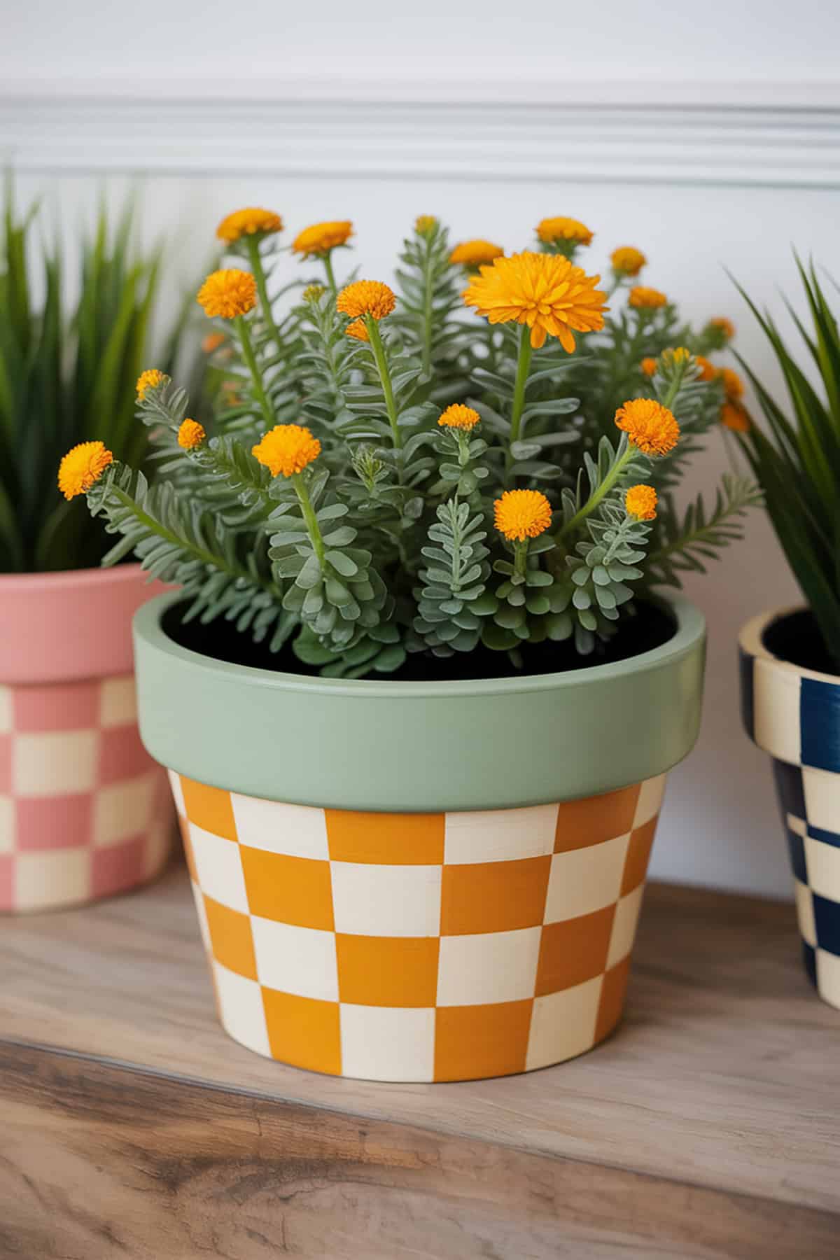 Checkerboard Pot in Mustard and Cream