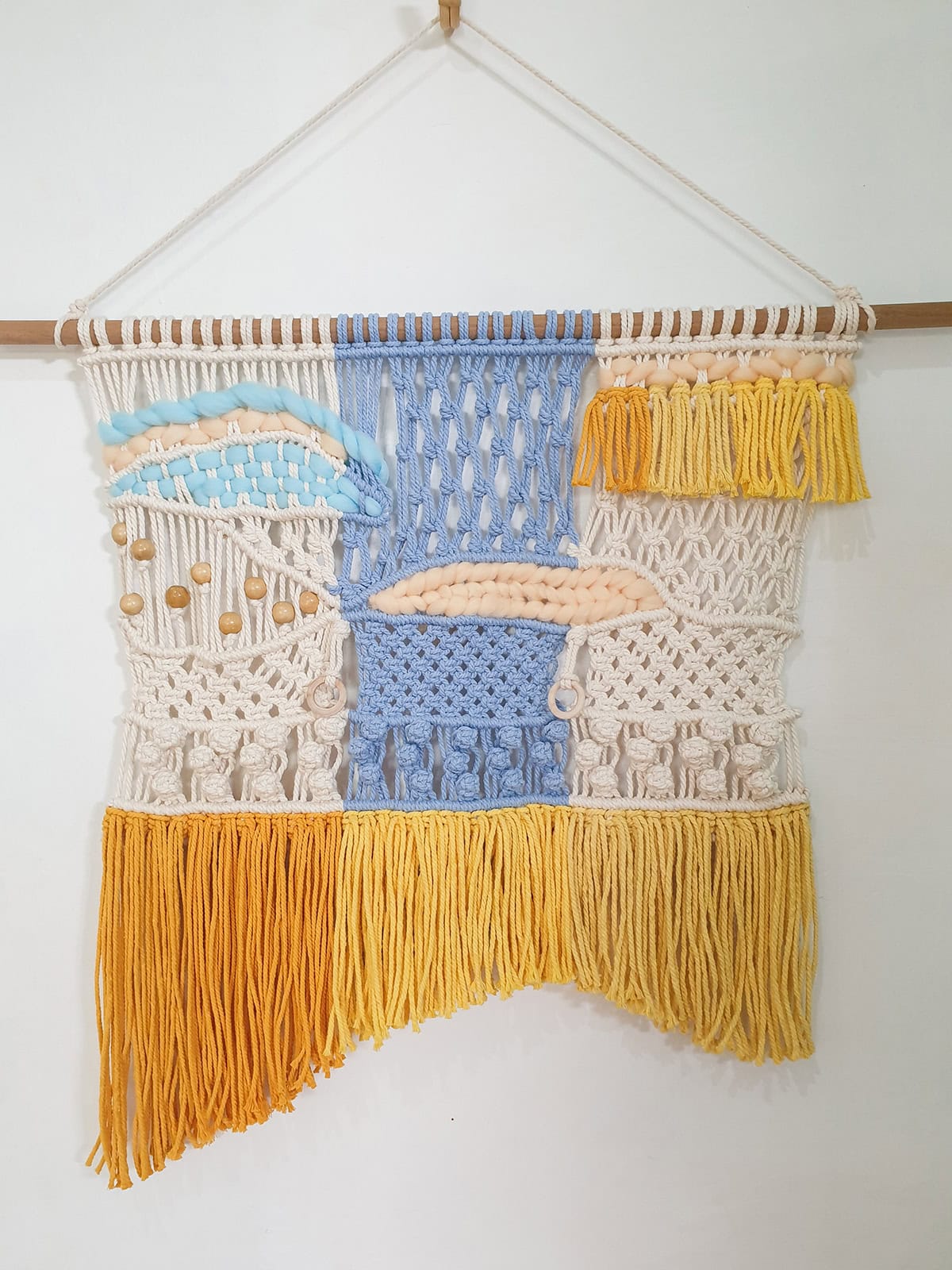 Color Block Rope Wall Hanging with Three Rectangular Panels