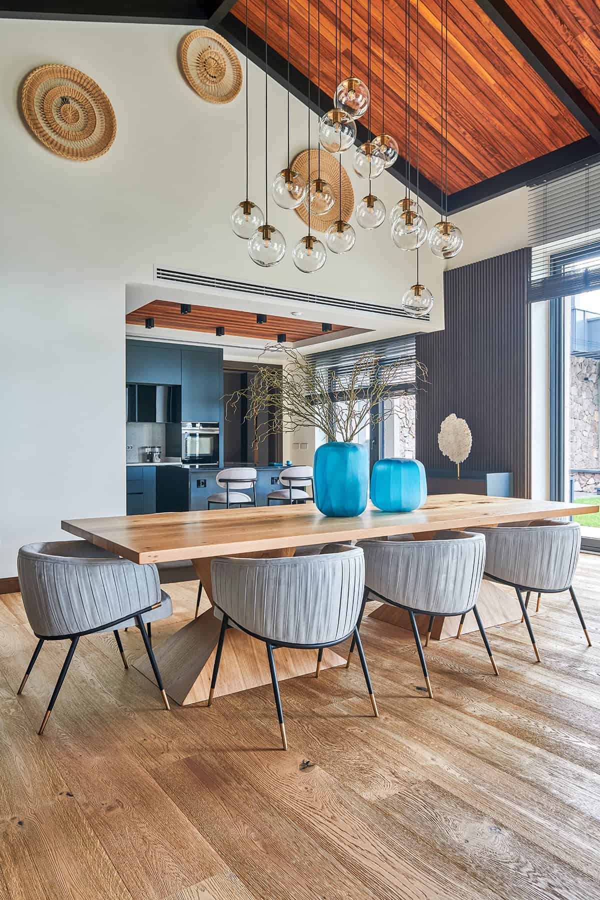 Contemporary Blue Kitchen in Open Living Space