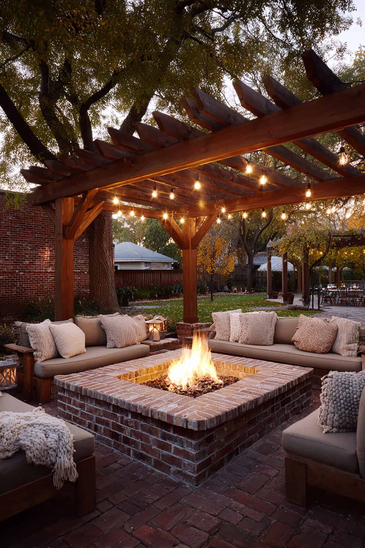 Covered Fire Pit with a Brick Base