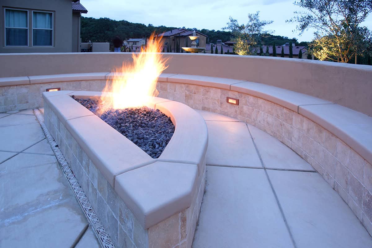 Curved Lounge with Modern Brick Fire Feature