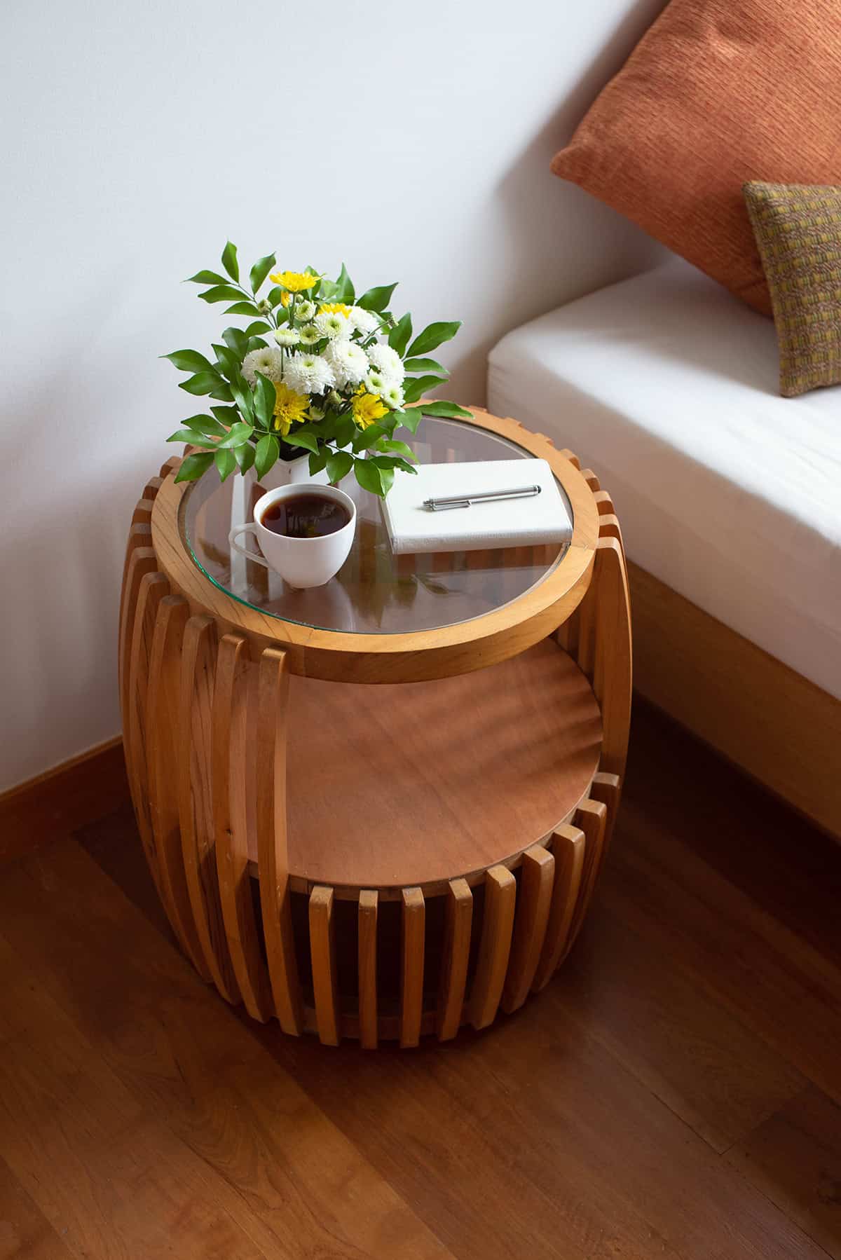 Curved Wood and Floral Arrangement