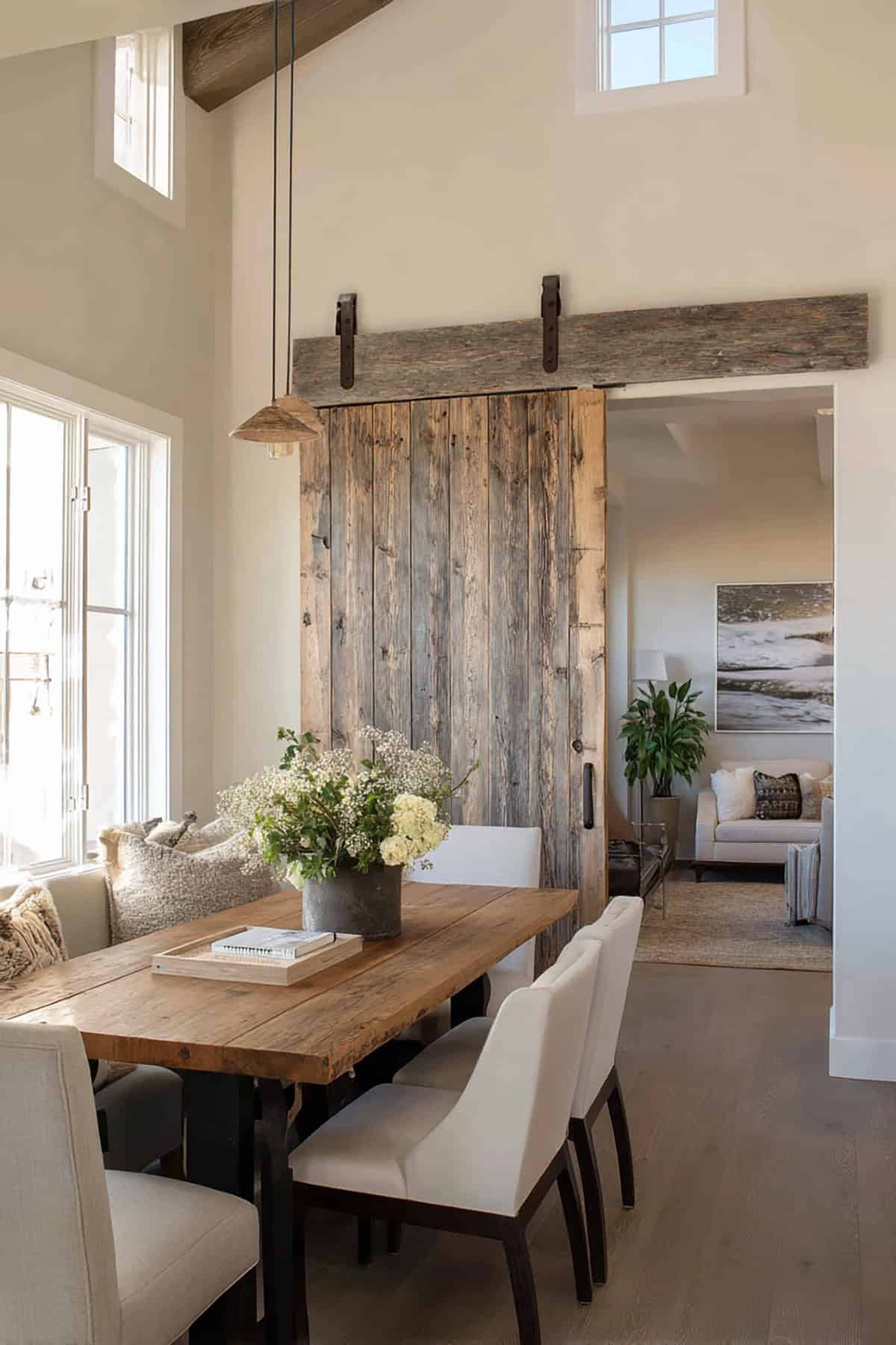 Dining Area with Sliding Barn Door Divider