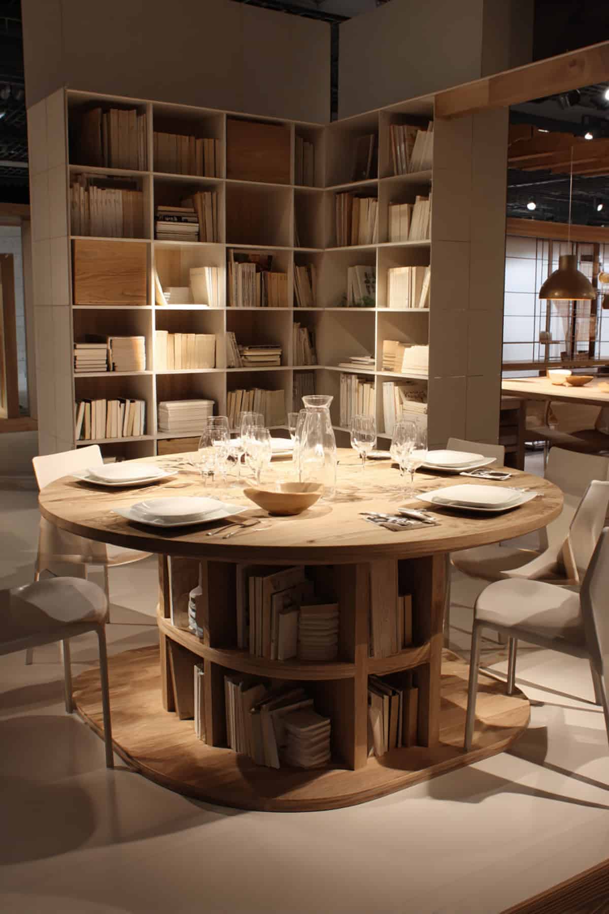 Dining Table with Integrated Bookshelf Base