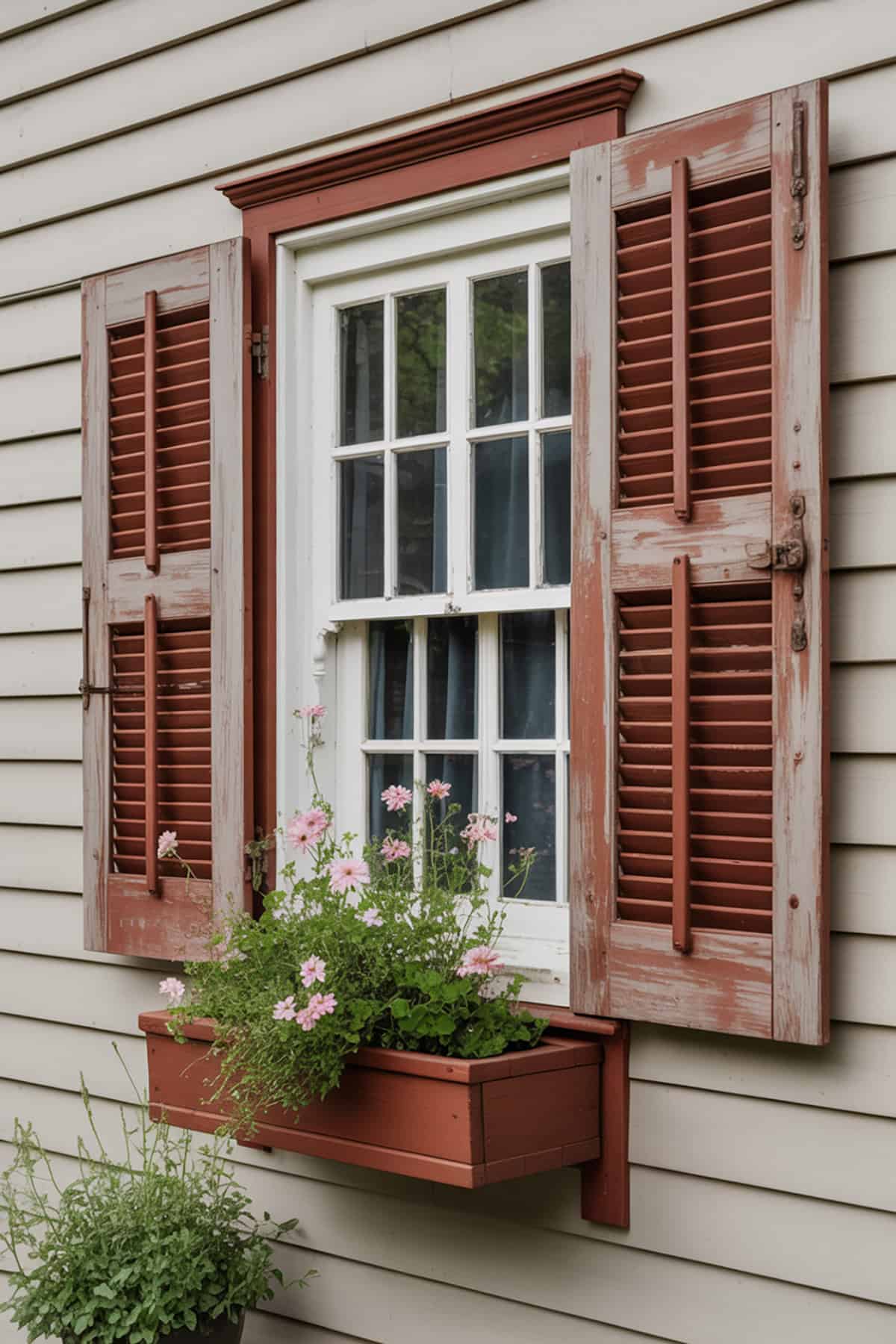 Farmhouse Style Shutters and Window Boxes