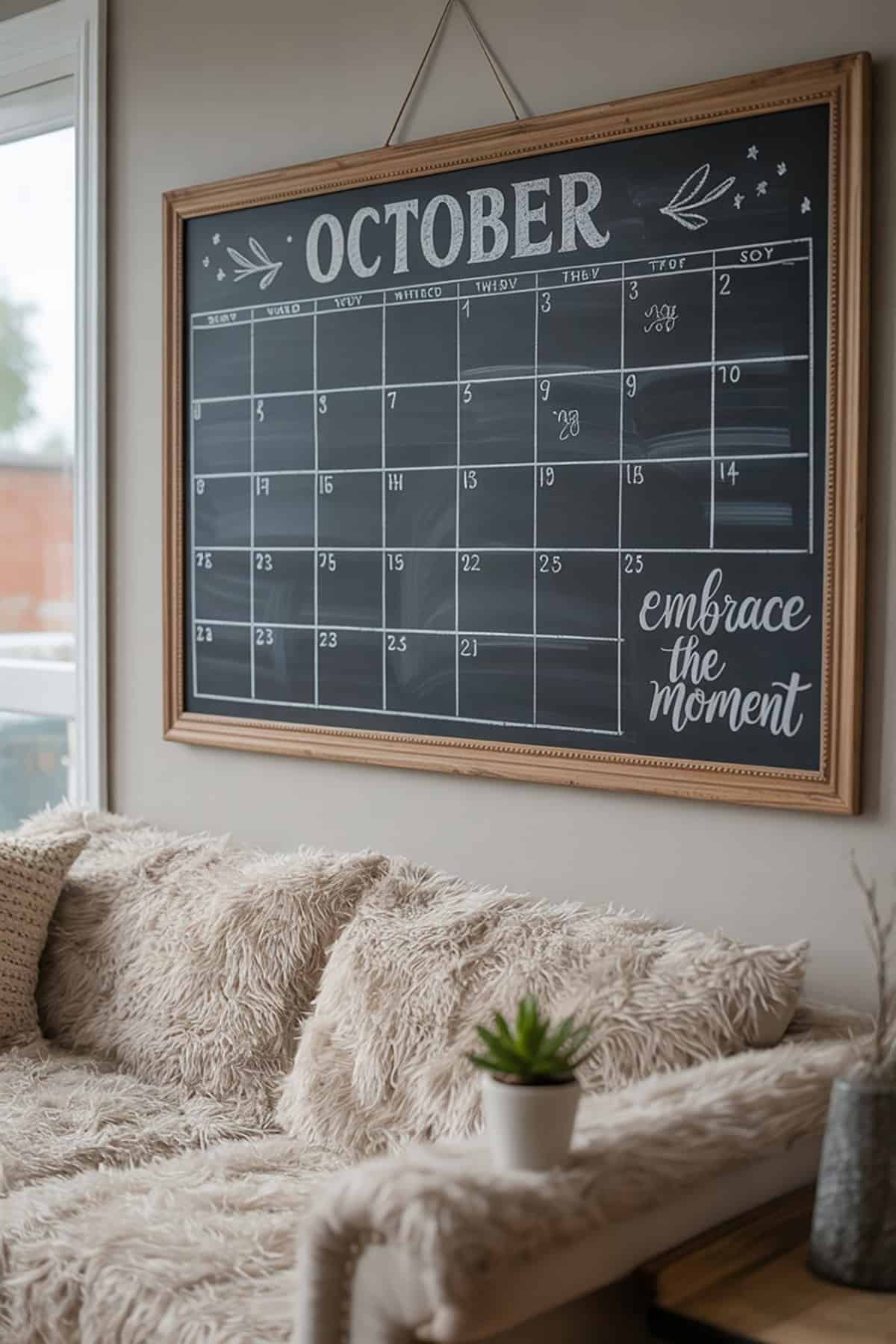 Install a Framed Monthly Chalkboard Calendar