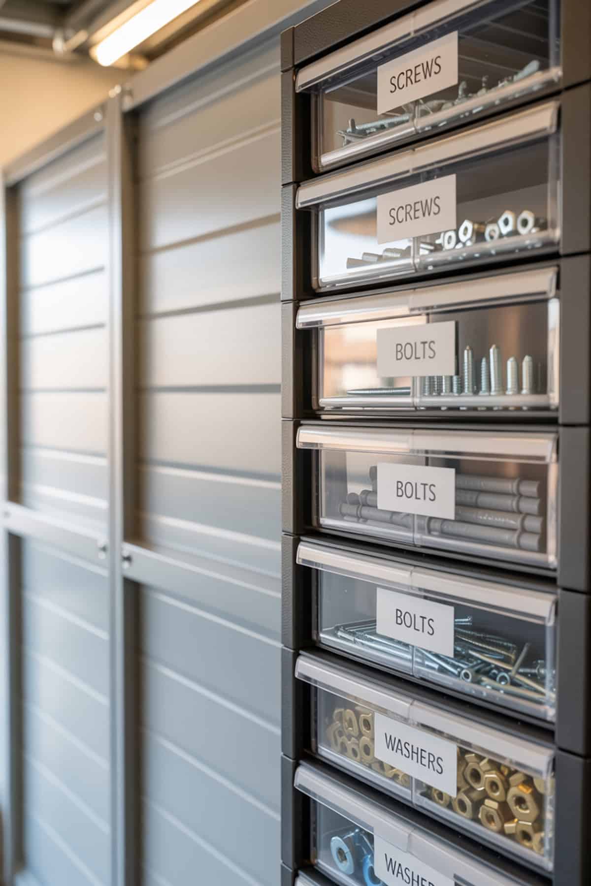 Labeled Clear Drawers for Small Hardware