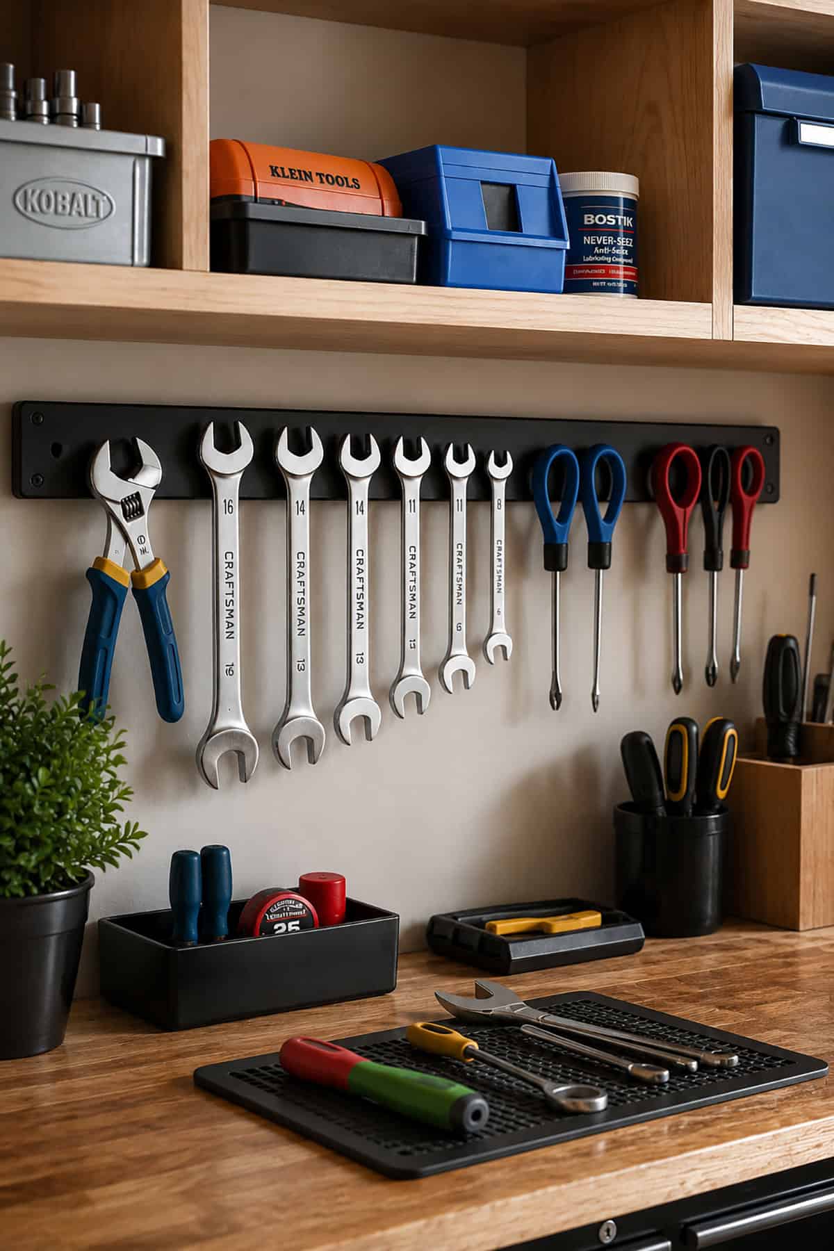 Magnetic Tool Holders Above Workbenches