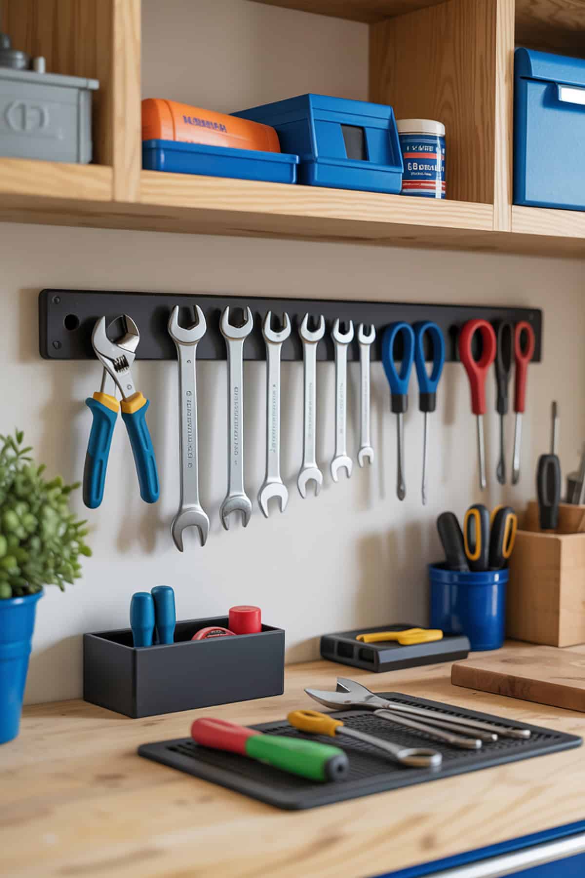 Magnetic Tool Holders Above Workbenches
