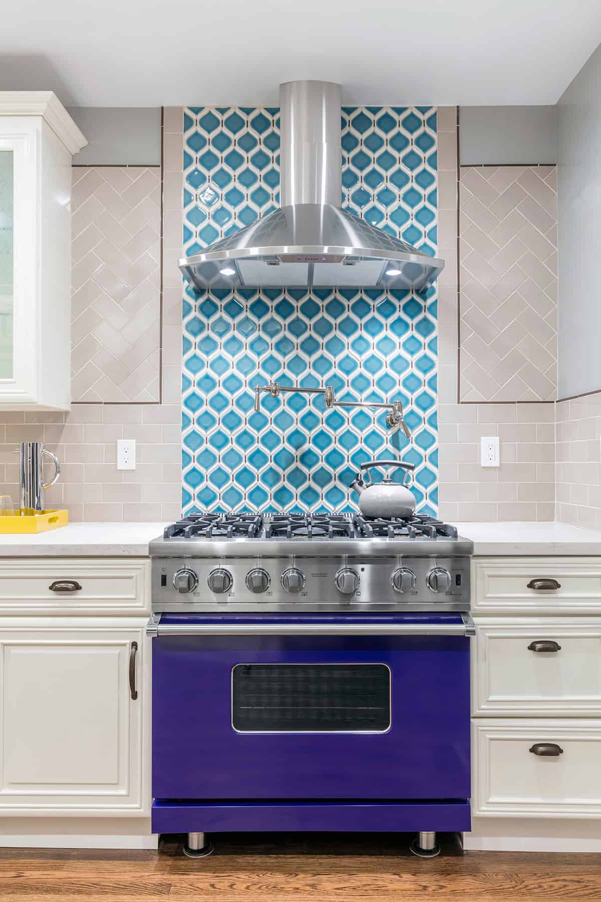 Modern Kitchen with Blue Oven as a Focal Point