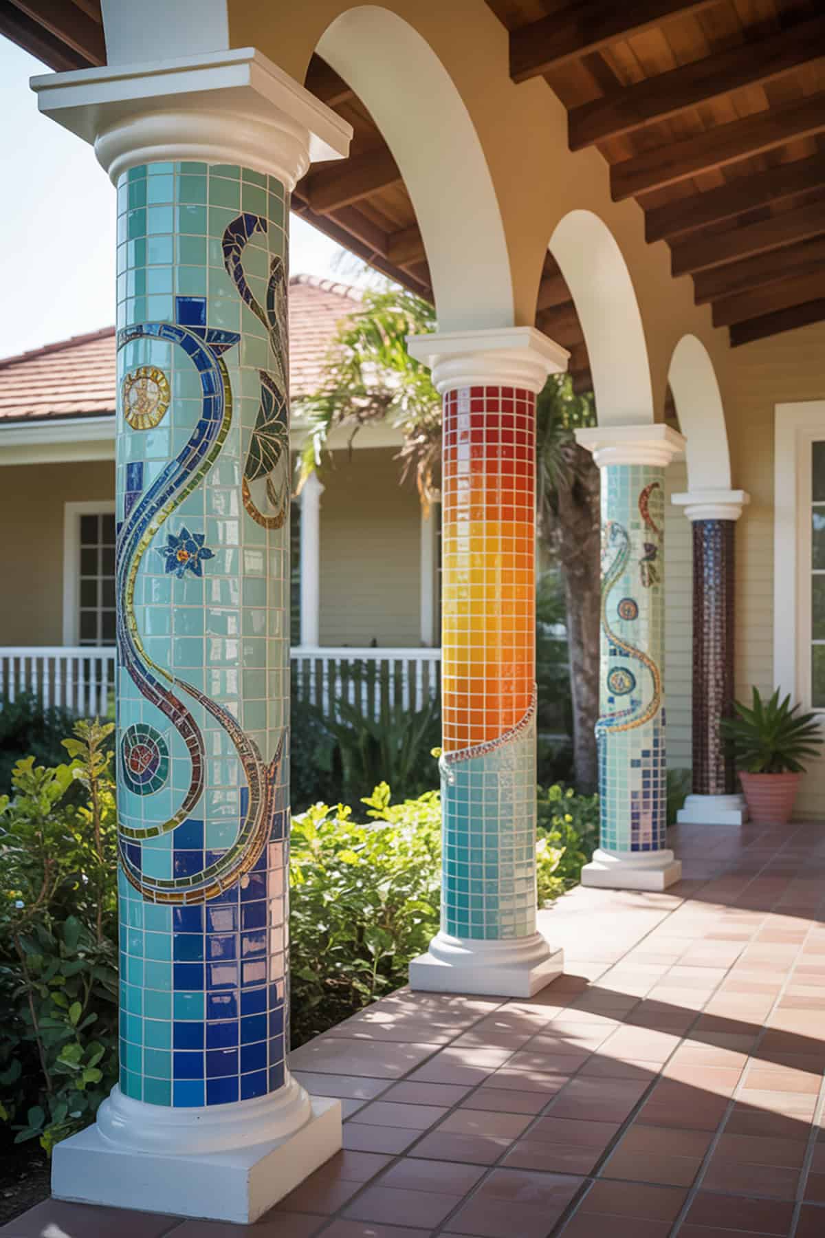 Mosaic Tiled Columns for Artistic Flair