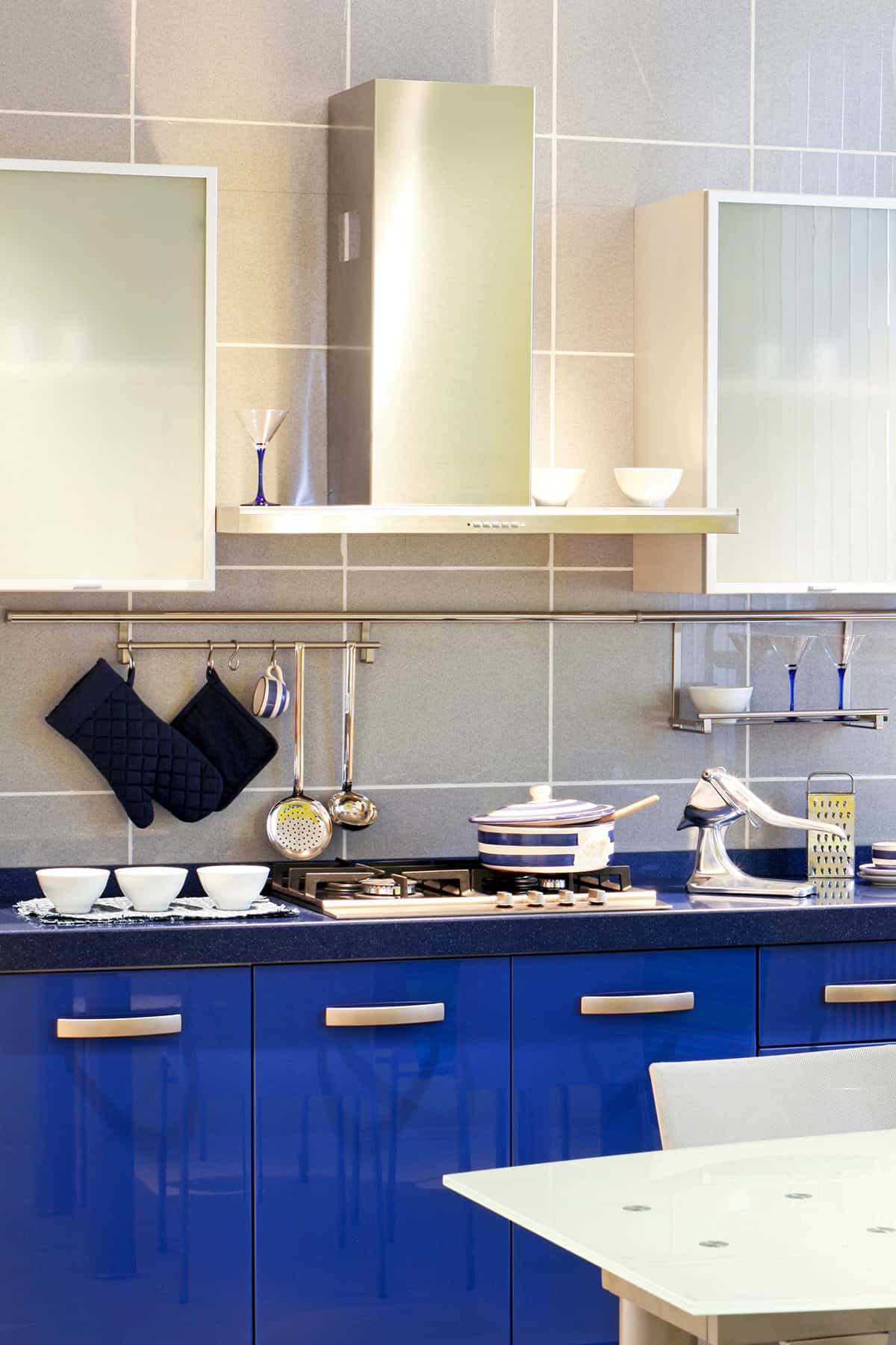 Rustic Blue Counter in Mediterranean Inspired Kitchen