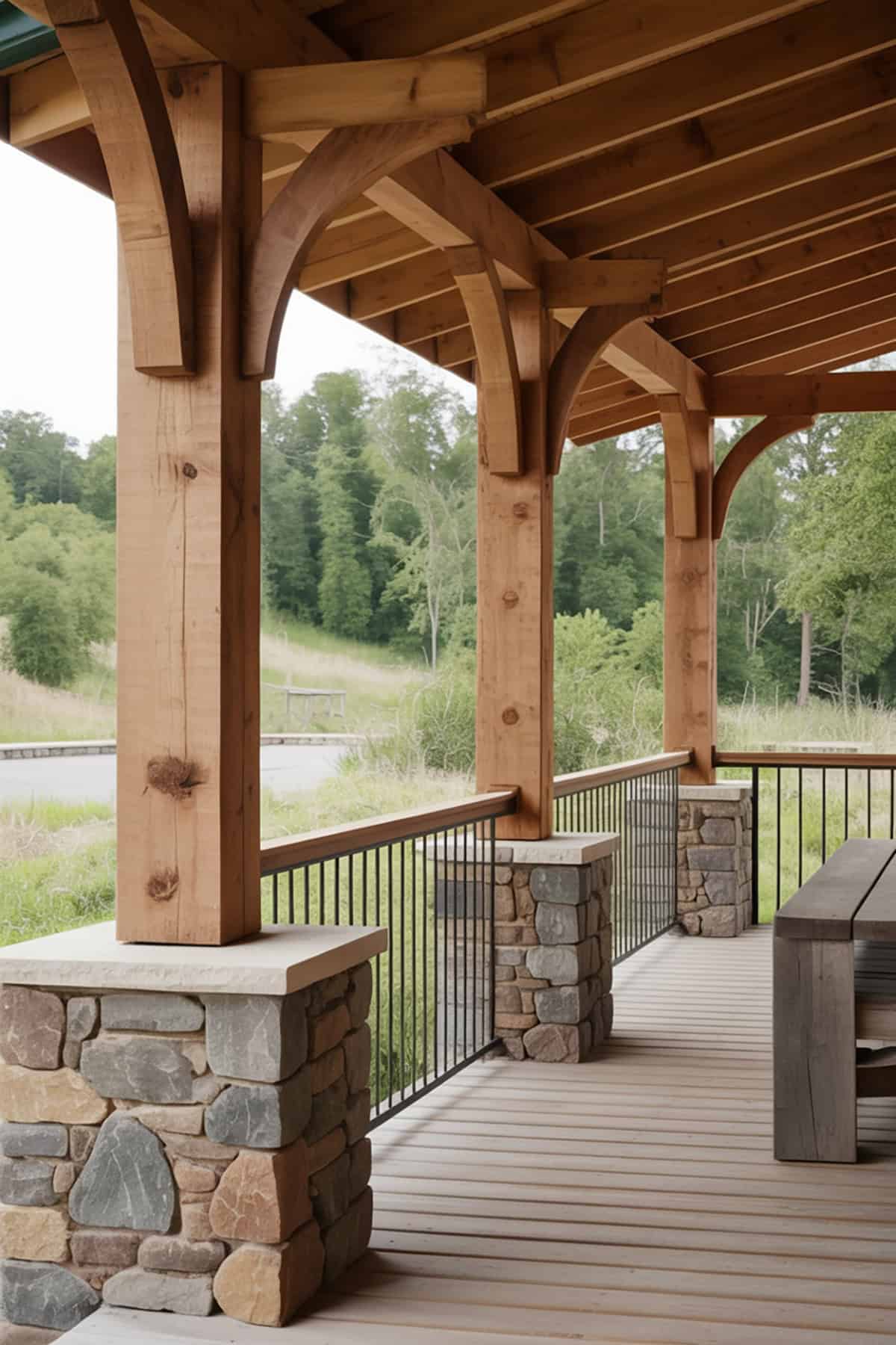 Rustic Timber and Stone Porch Columns