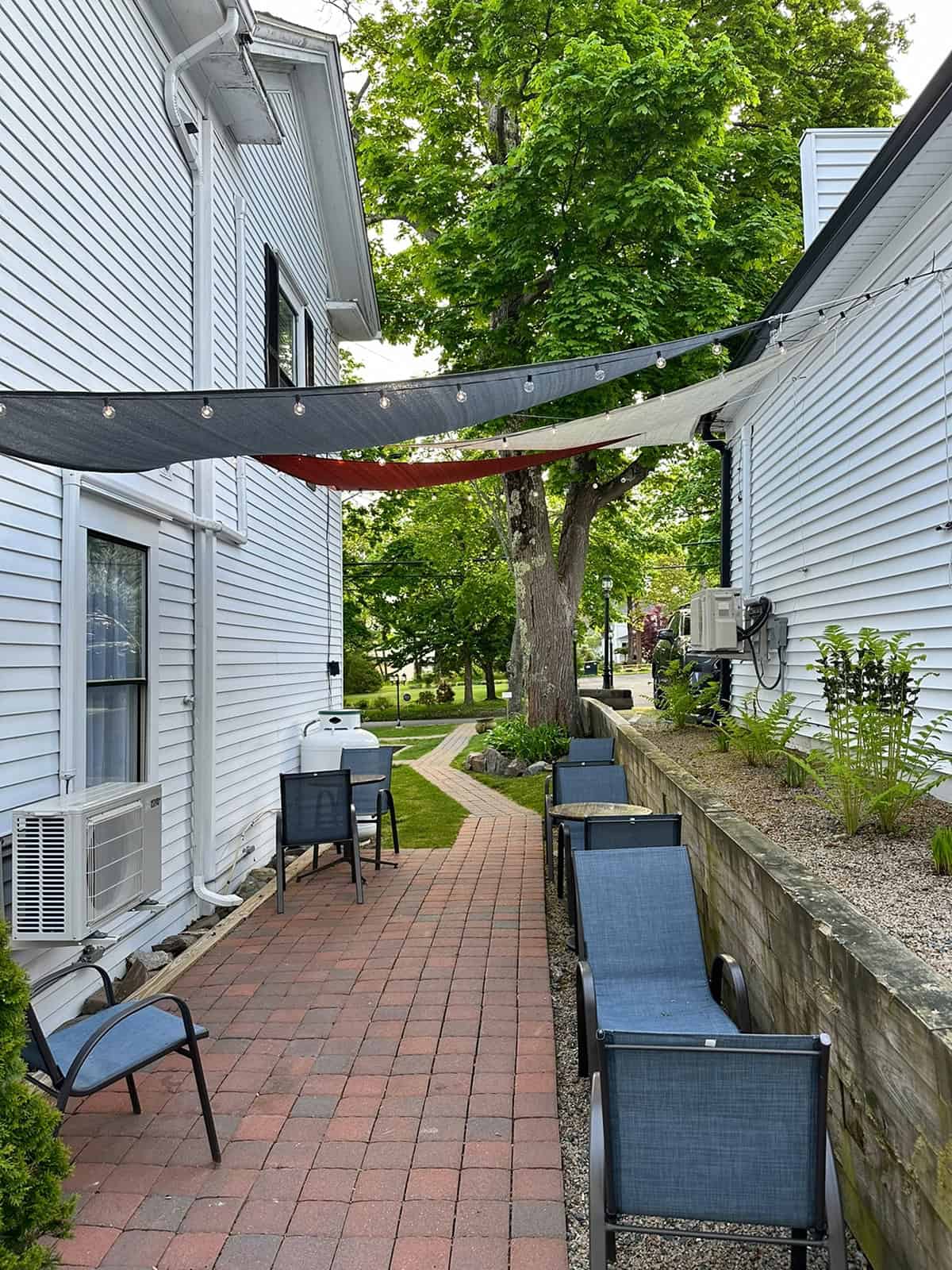 Shaded Patio Seating with Natural Materials