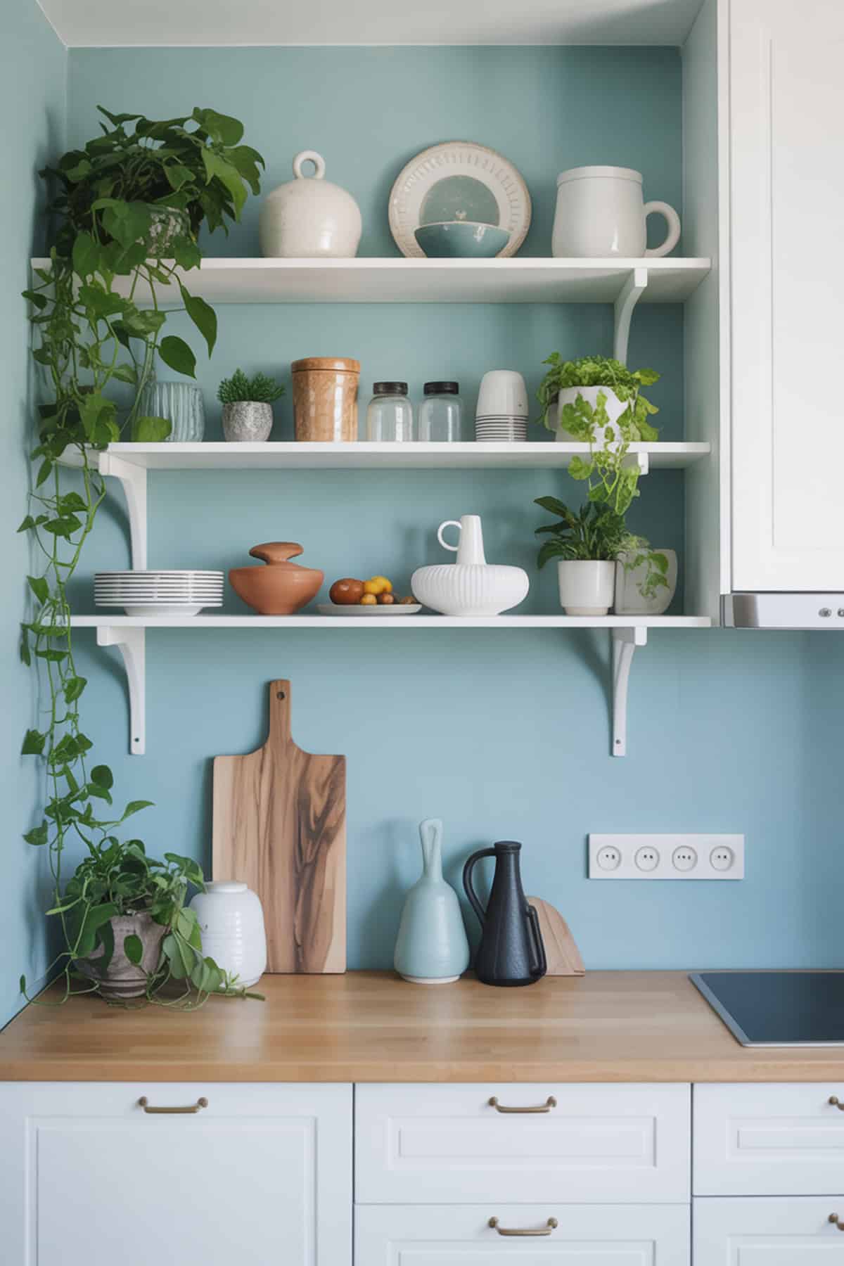 Sky Blue Walls with Minimalist Shelving