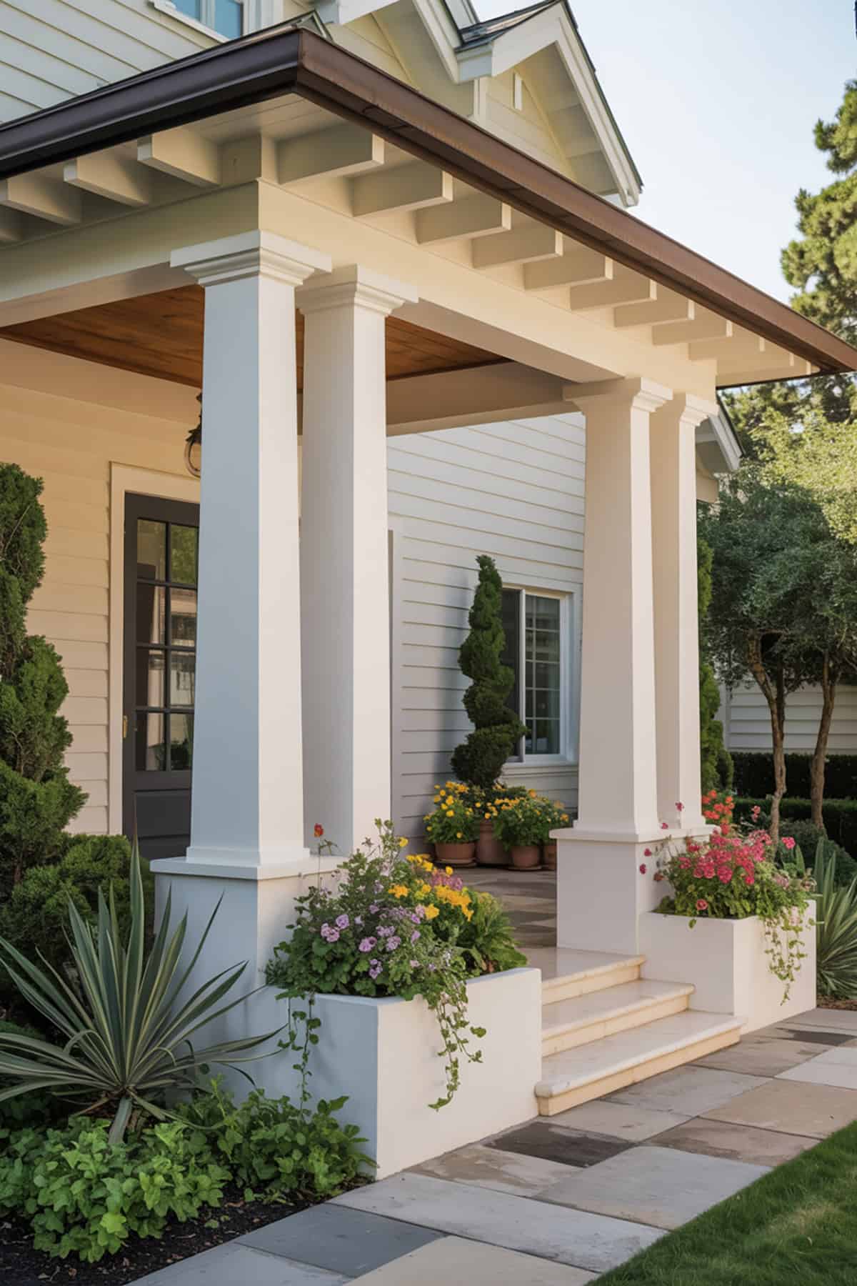 Split Level Columns With Planter Bases