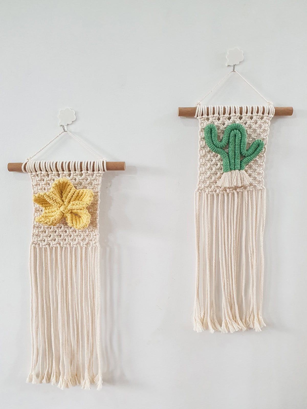 Square Knot Macrame Wall Hanging with Sewn Floral Details