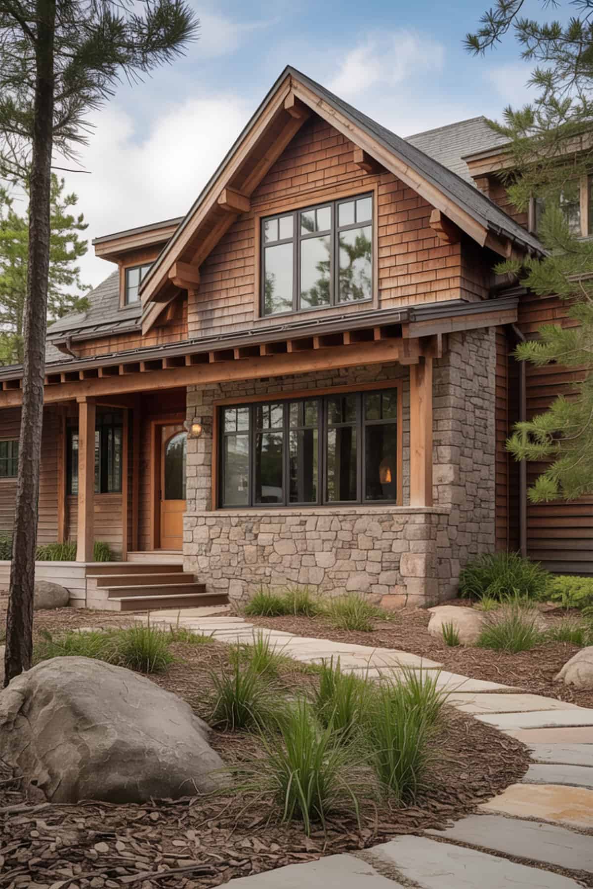 Stone and Wood Siding Combination