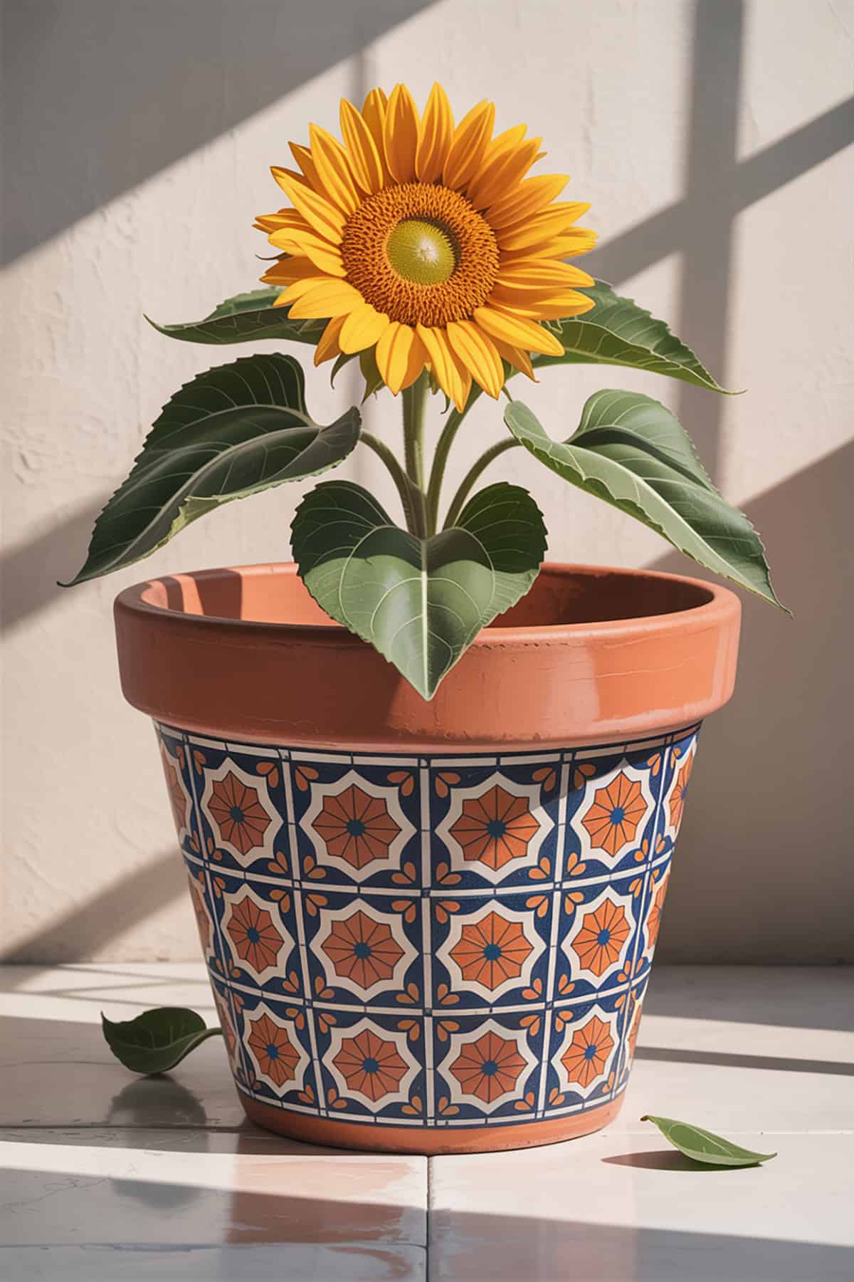 Terracotta Pot with Mediterranean Tile Pattern