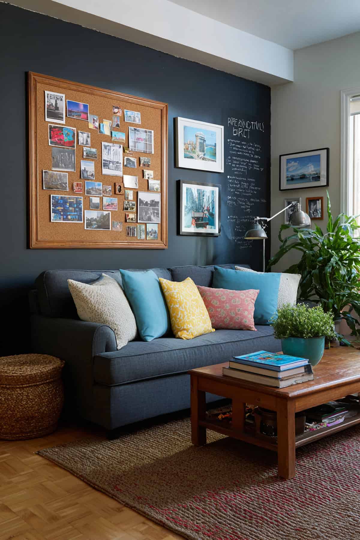 Use a Framed Chalkboard or Corkboard
