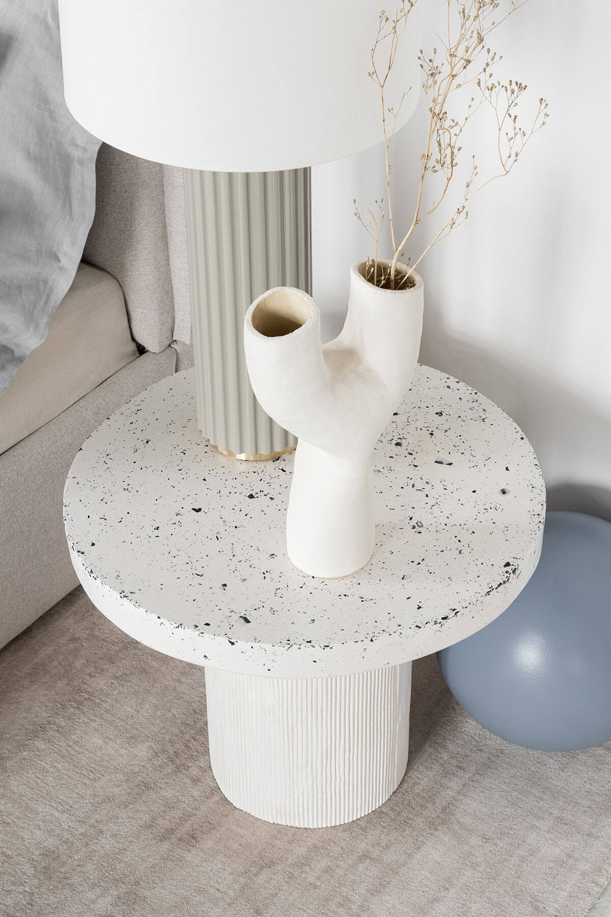 White Terrazzo Table with Sculptural Decor