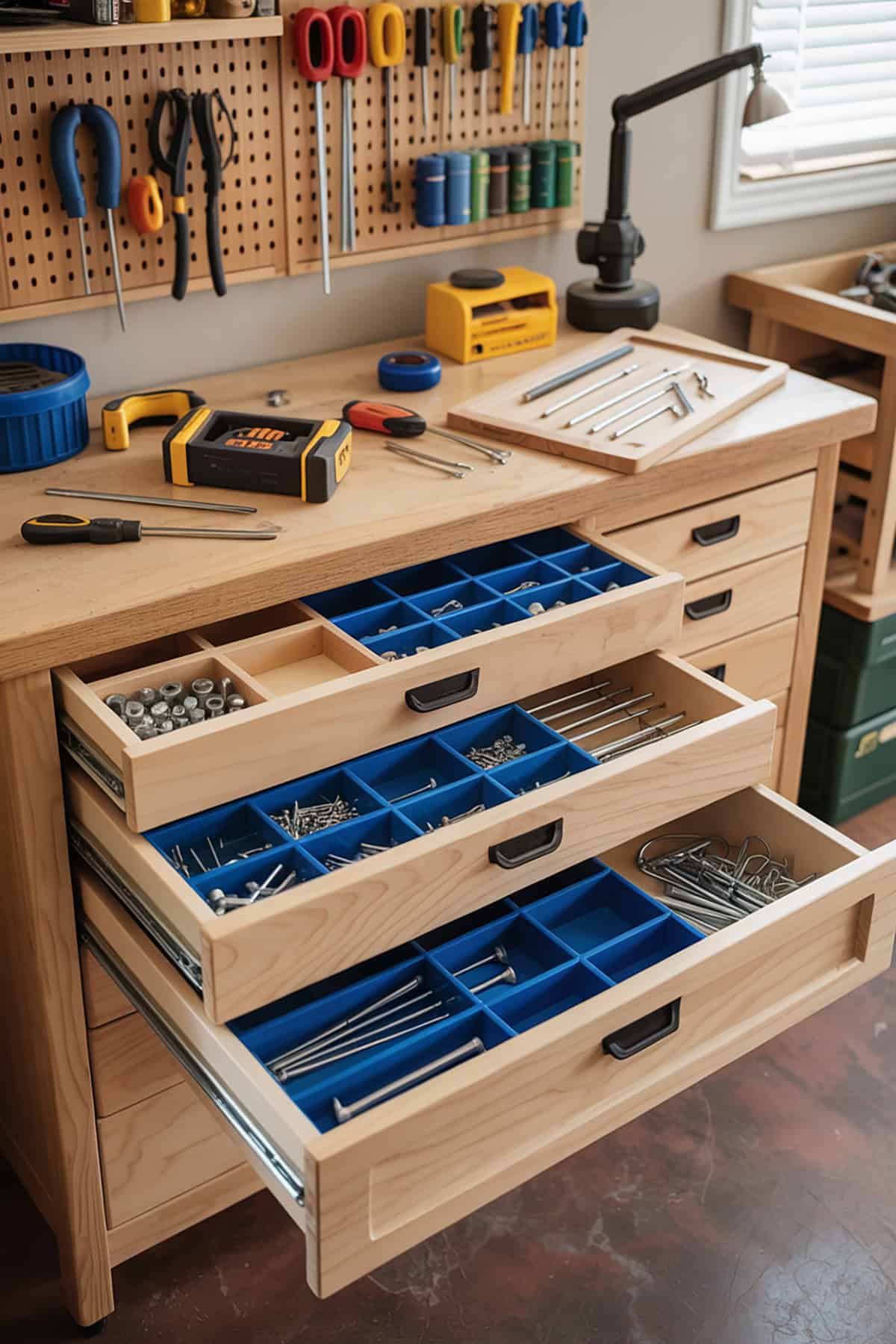 Workbench With Built In Drawer Organizers