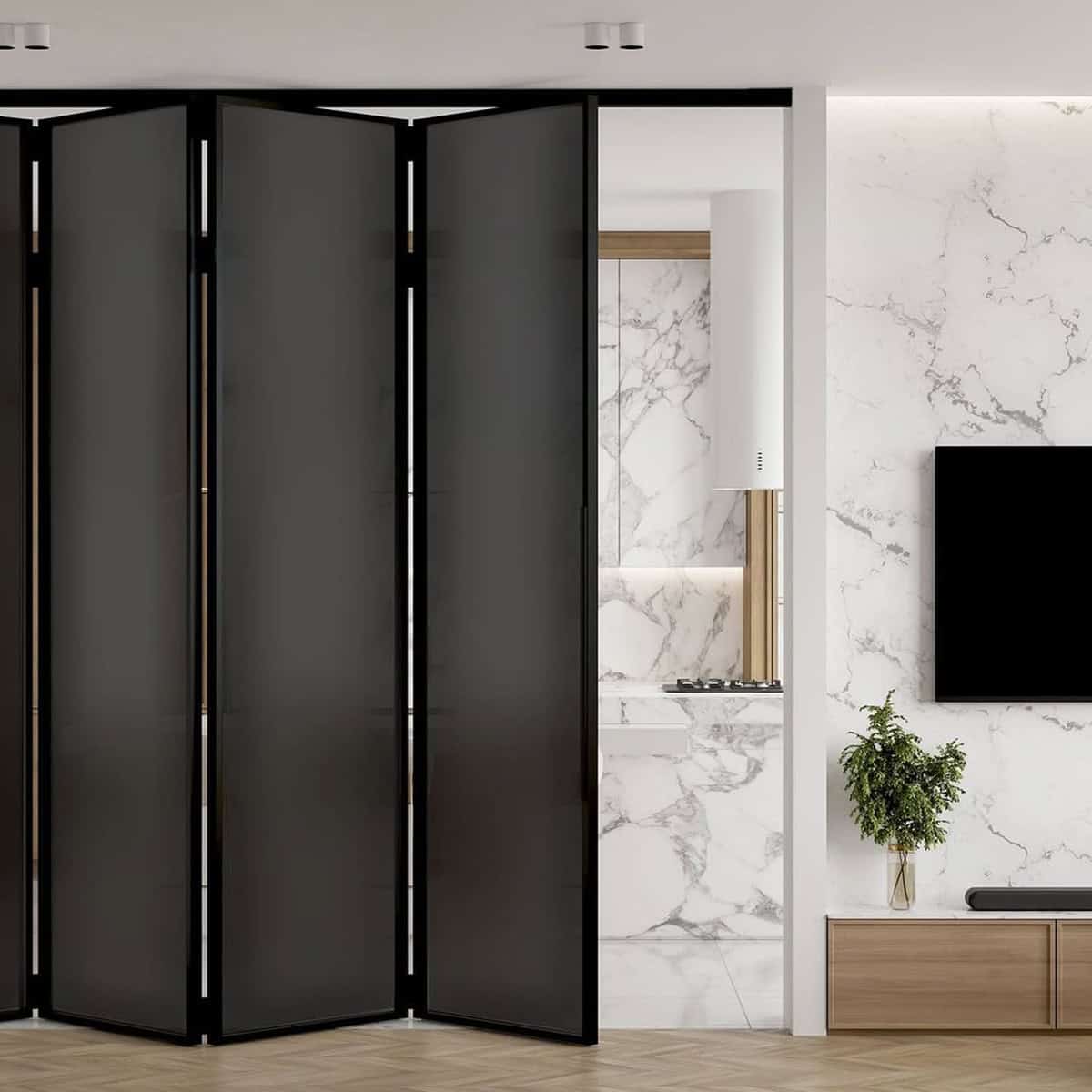 Accordion Partition with Tinted Glass