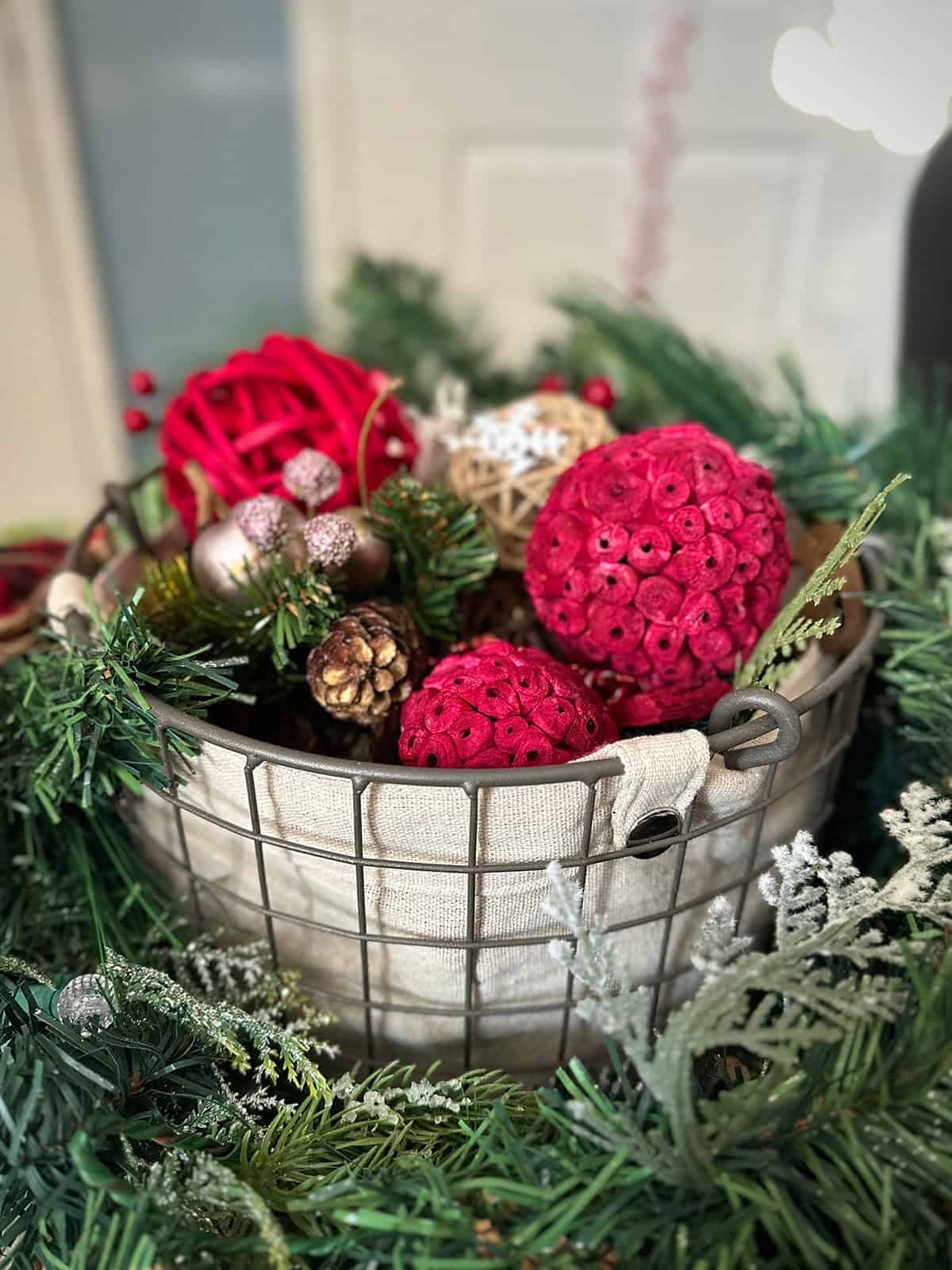 Basket of Ornaments with Garland
