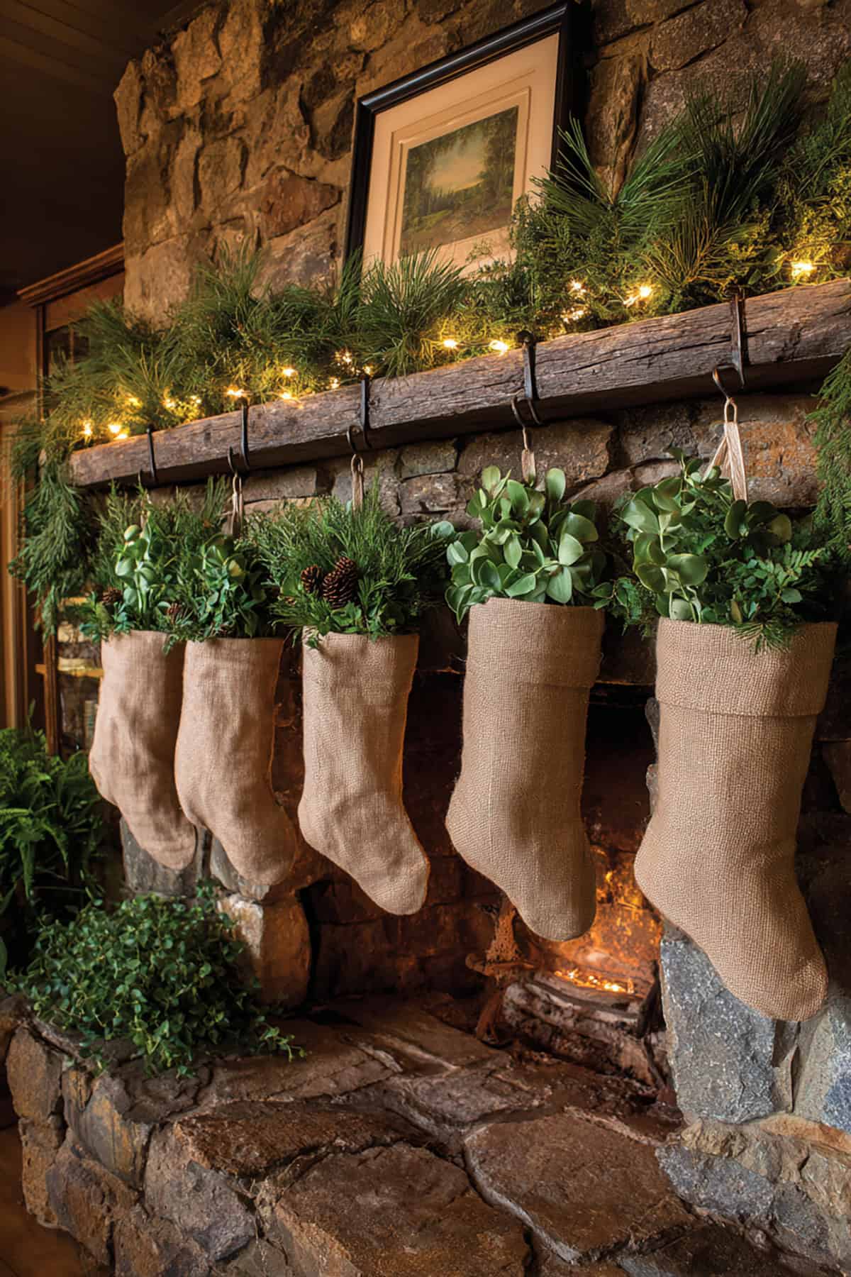 Burlap Stockings with Greenery